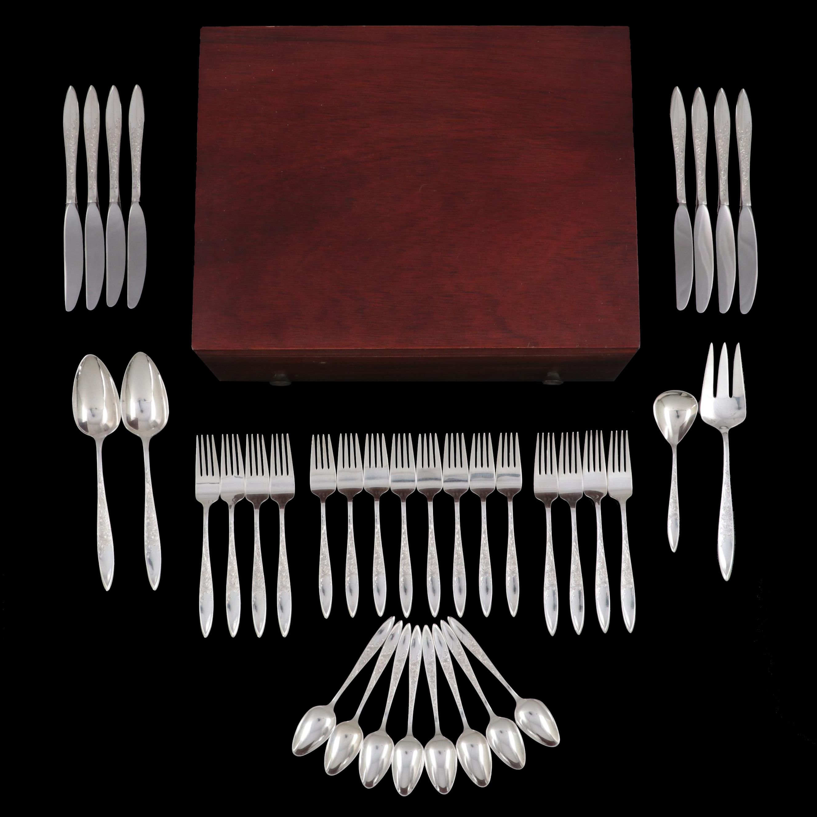 Gorham "White Paisley" Sterling Flatware with Storage Chest, Mid to Late 20th C.