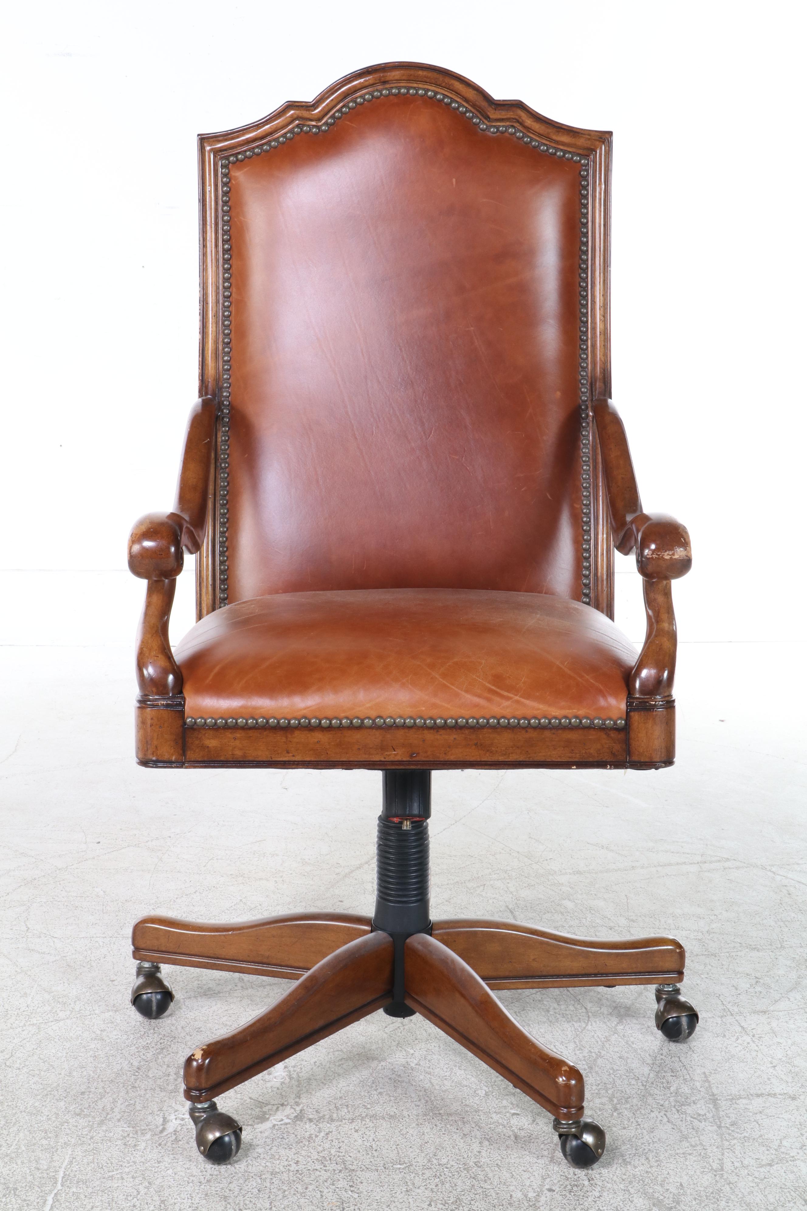 Drexel-Heritage "Bernay Collection" Hardwood and Leather Swivel-Tilt Desk Chair
