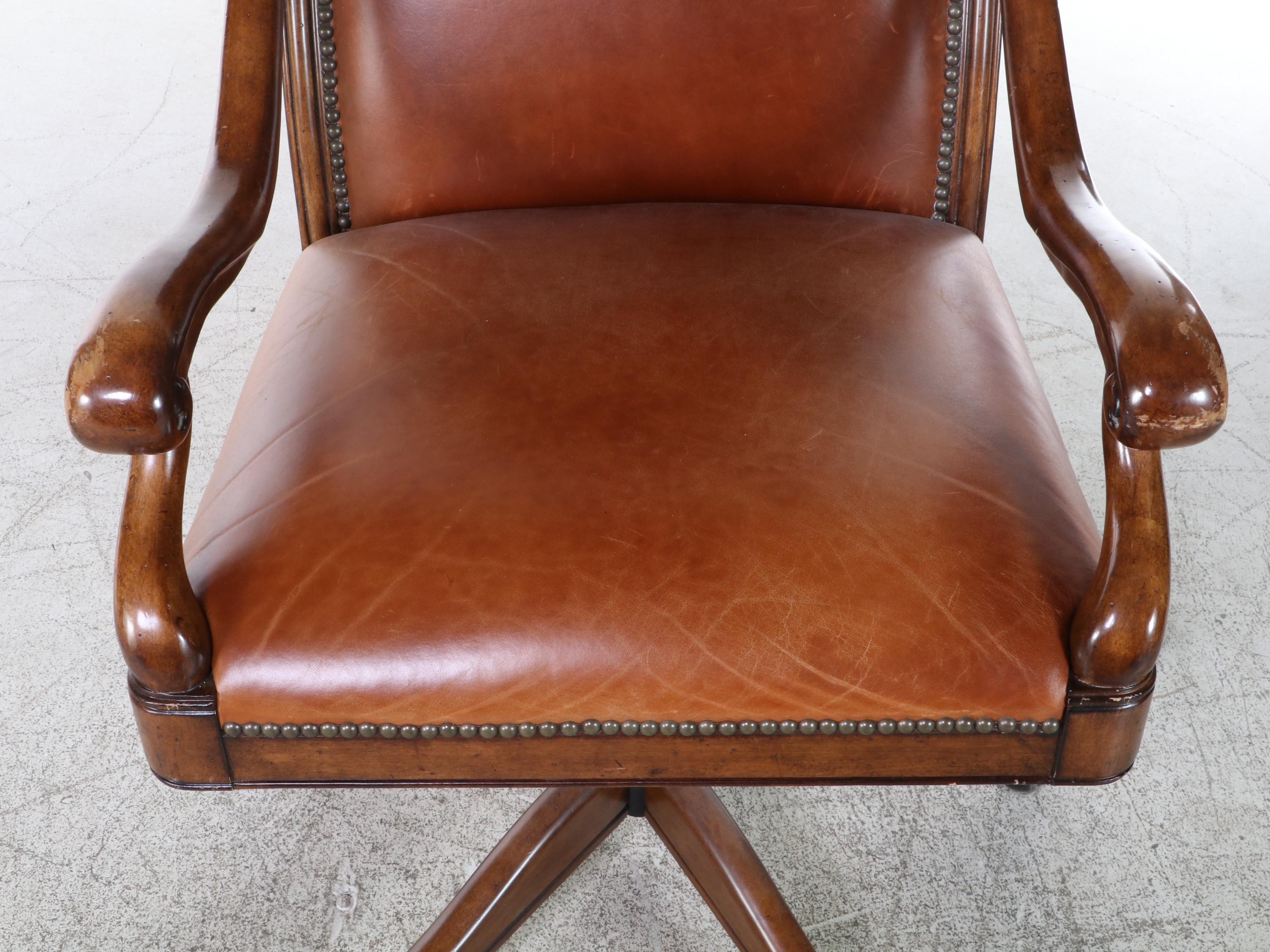Drexel-Heritage "Bernay Collection" Hardwood and Leather Swivel-Tilt Desk Chair
