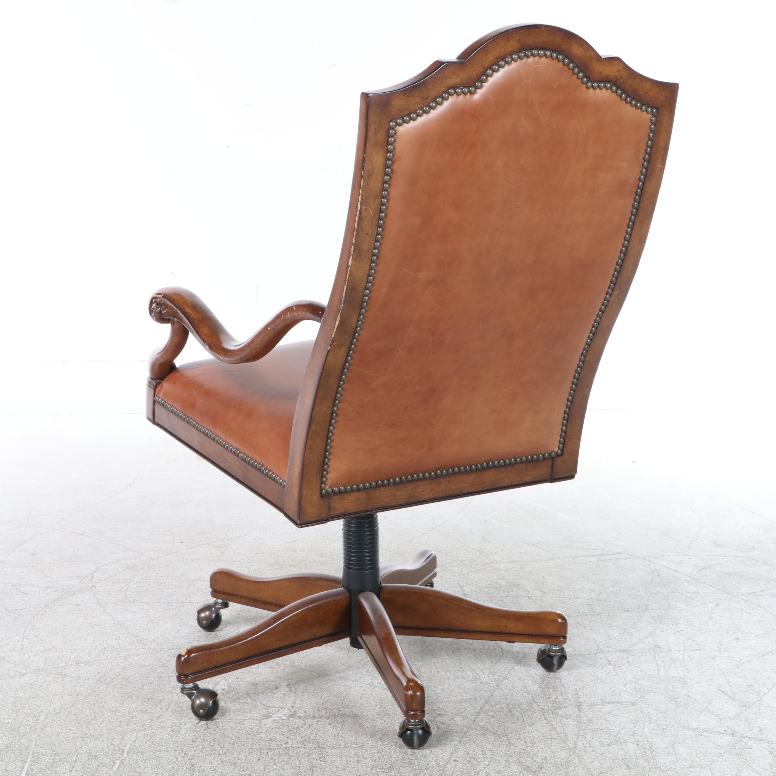 Drexel-Heritage "Bernay Collection" Hardwood and Leather Swivel-Tilt Desk Chair