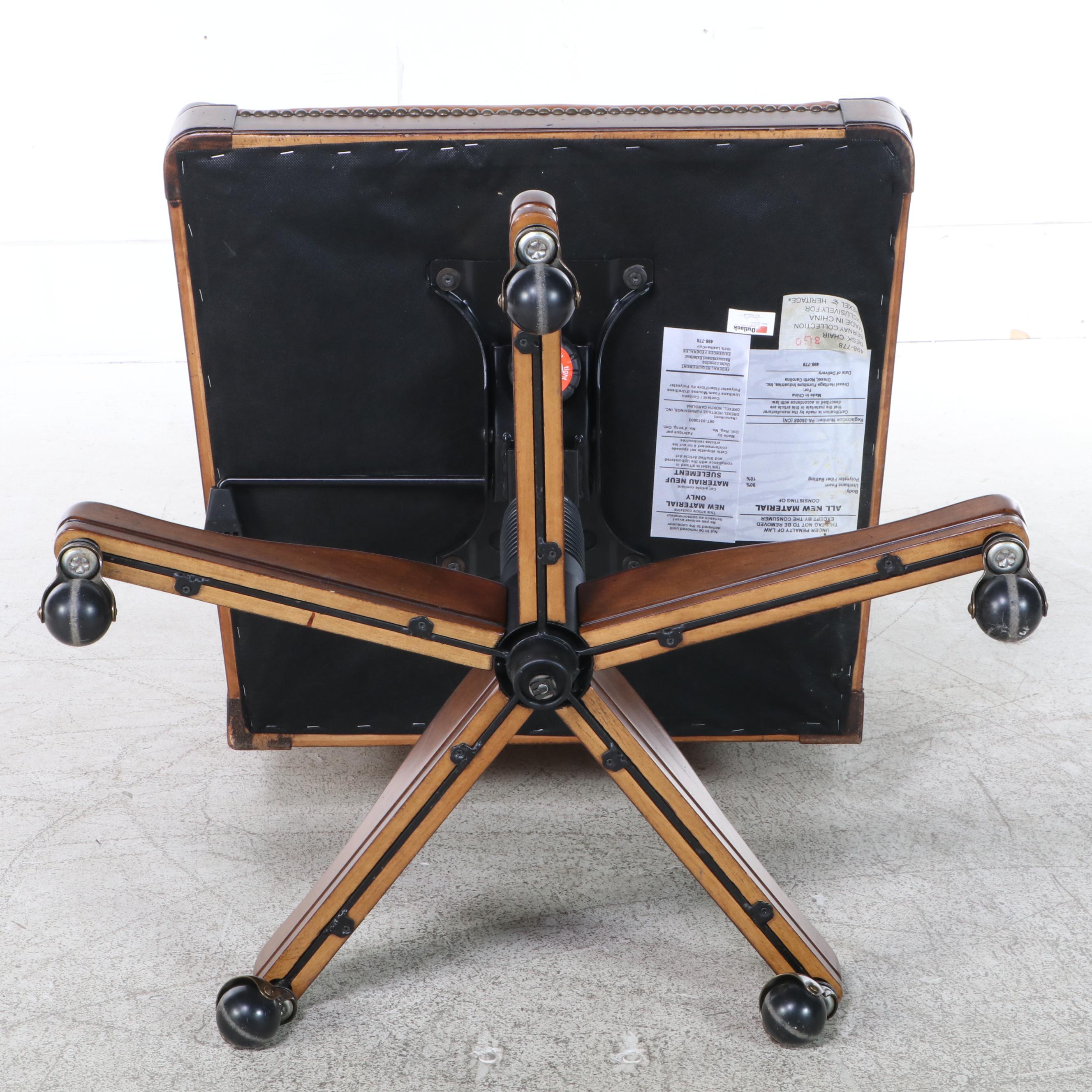 Drexel-Heritage "Bernay Collection" Hardwood and Leather Swivel-Tilt Desk Chair