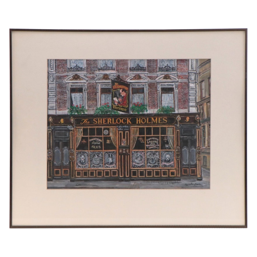 Marcella Lewin Gouache Painting of Street Scene