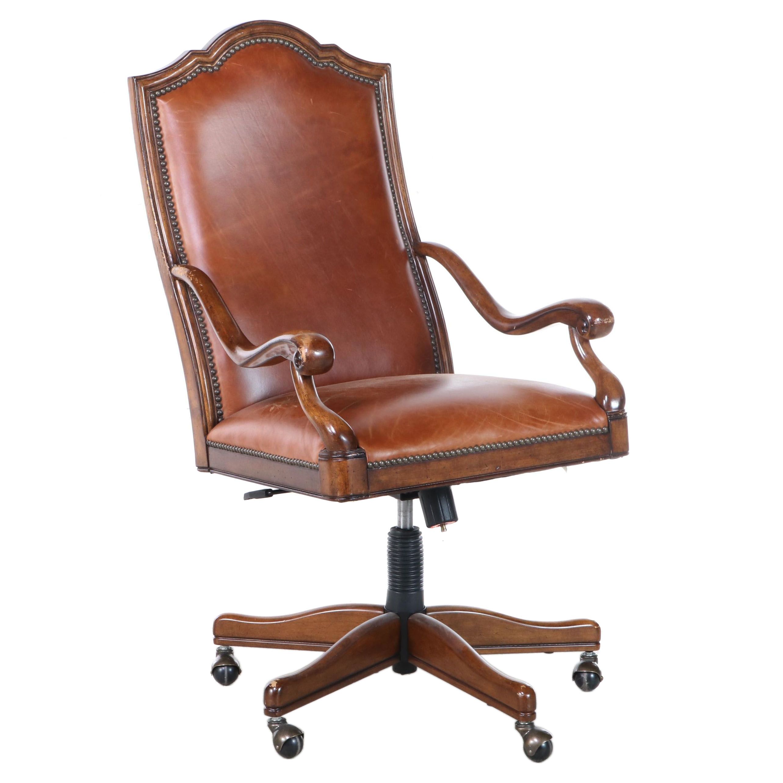 Drexel-Heritage "Bernay Collection" Hardwood and Leather Swivel-Tilt Desk Chair