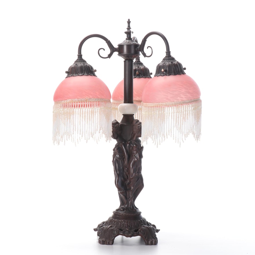 Neoclassical Style Three-Arm Pendant Table Lamp With Bead Fringe