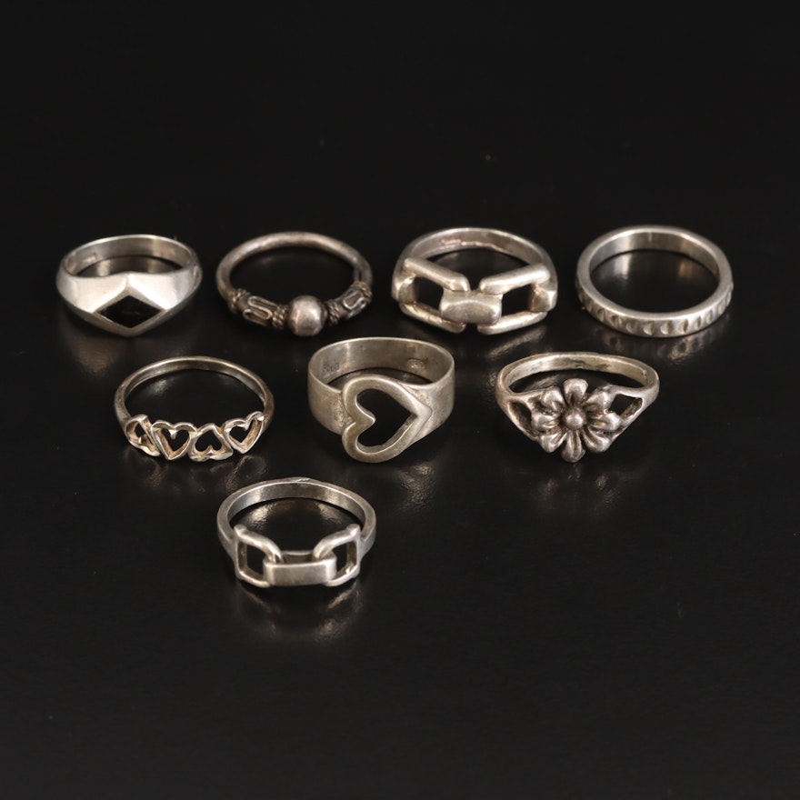 Hearts, Black Onyx and Flower Design Featured in Sterling Ring Selection