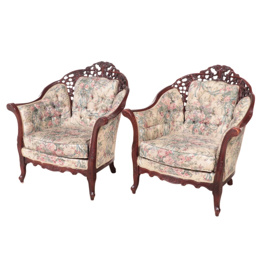 Pair of Kimball Rococo Style Pierced-Carved Lounge Chairs