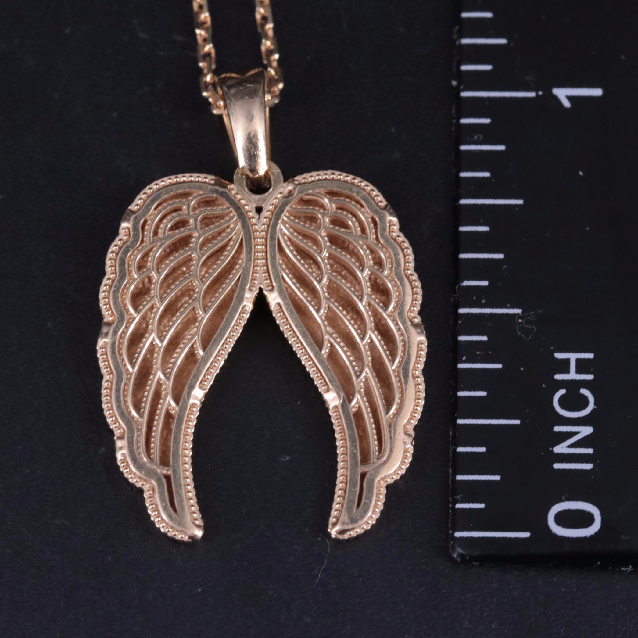 14K Cable Chain Wings Pendant Necklace