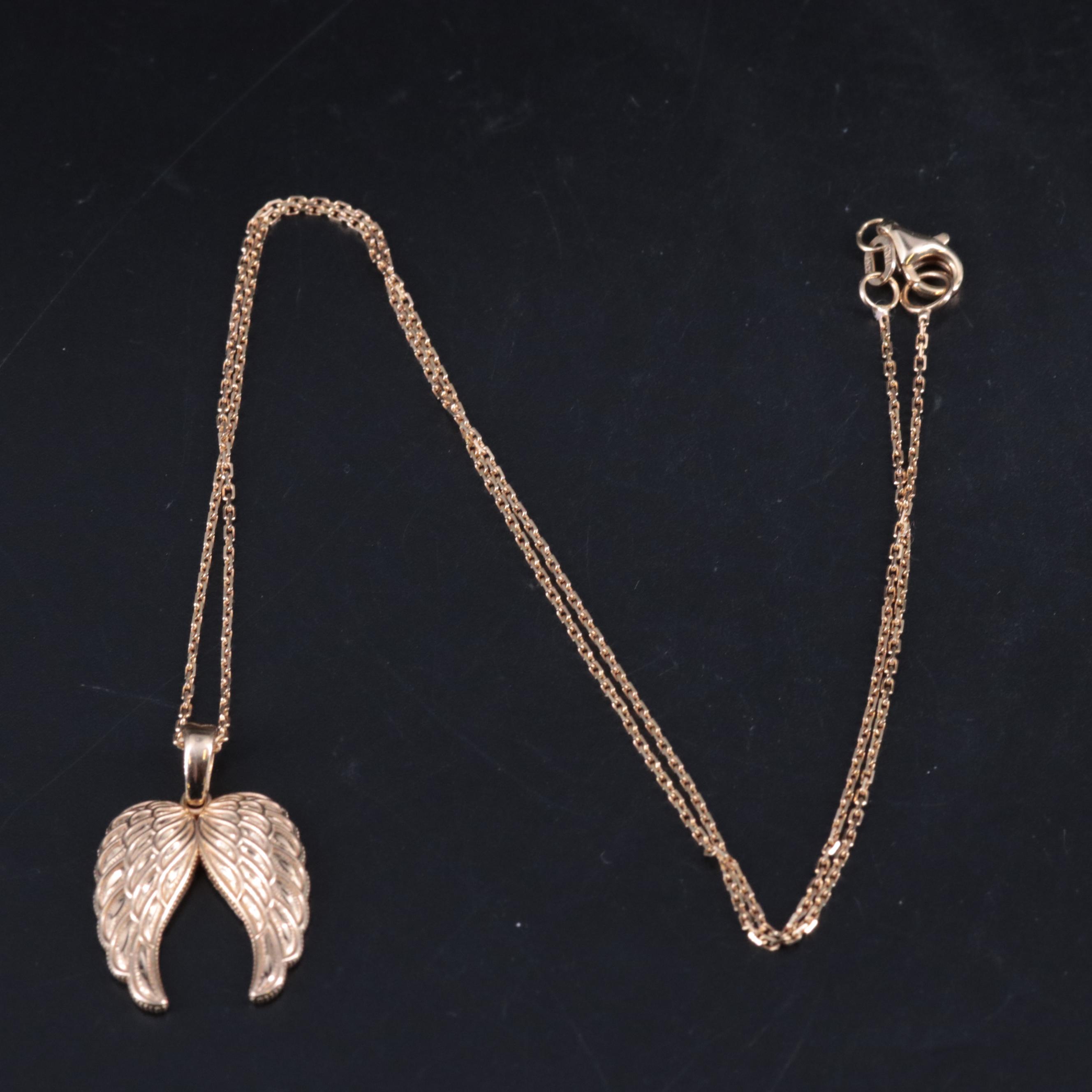 14K Cable Chain Wings Pendant Necklace