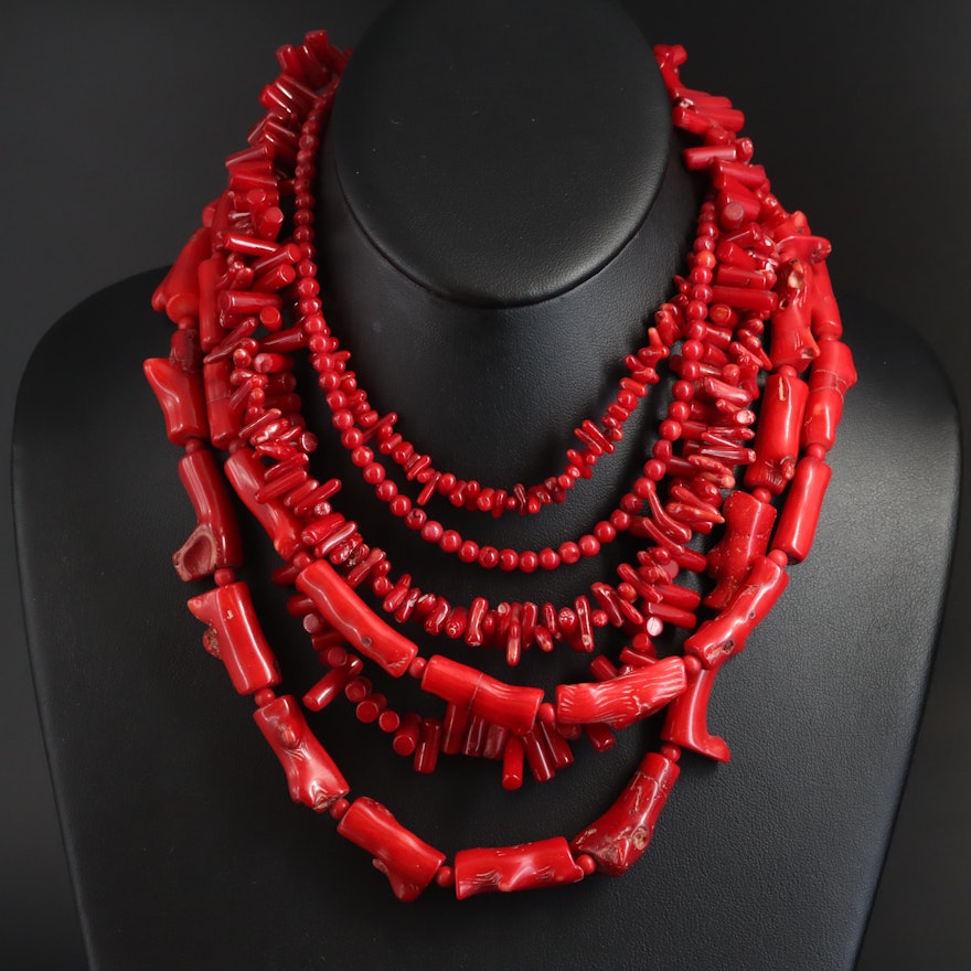 Sterling Coral Multi-Strand Necklaces