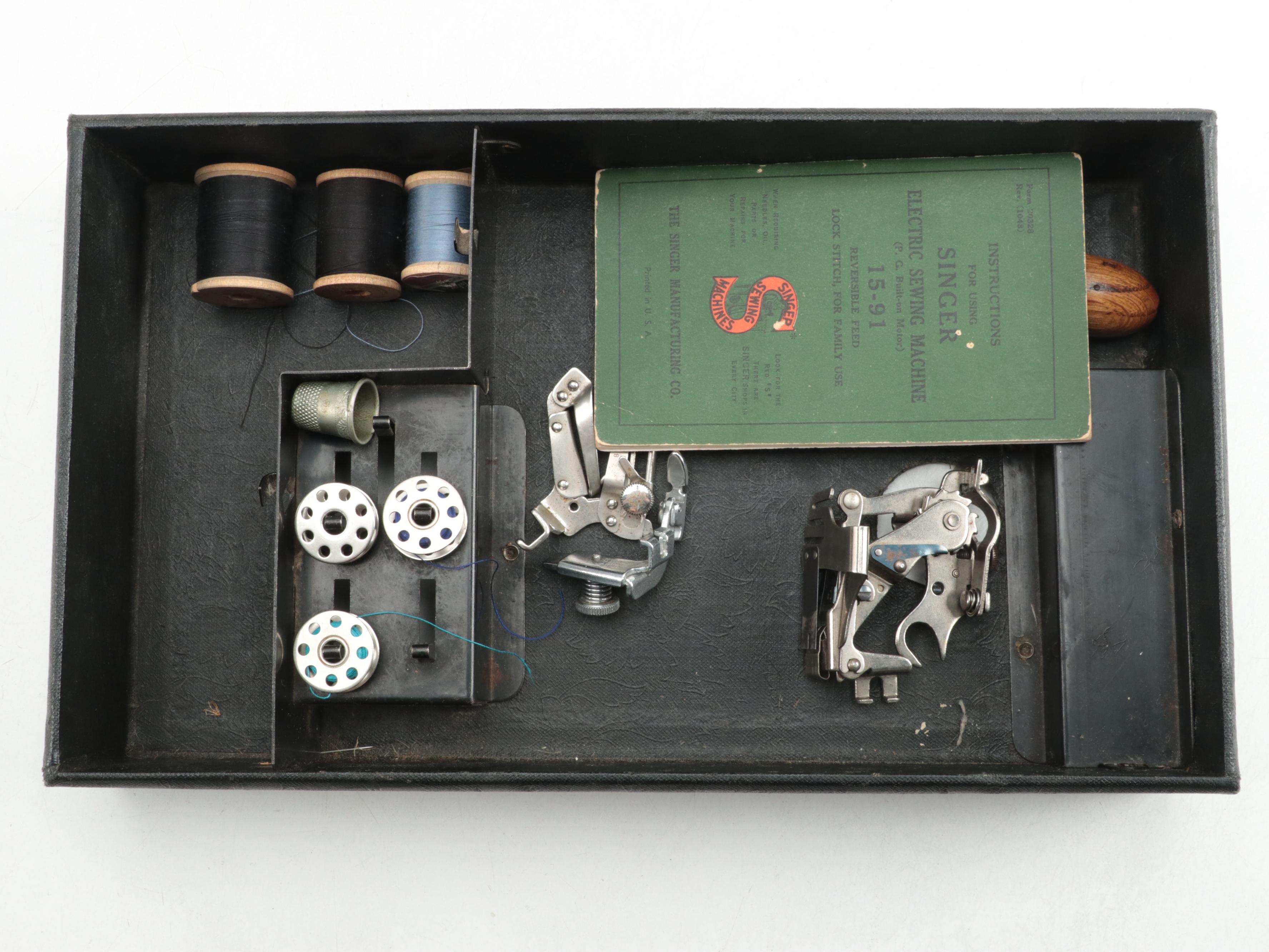 Singer Model 15-91 Electric Sewing Machine with Case and Accessories, 1941
