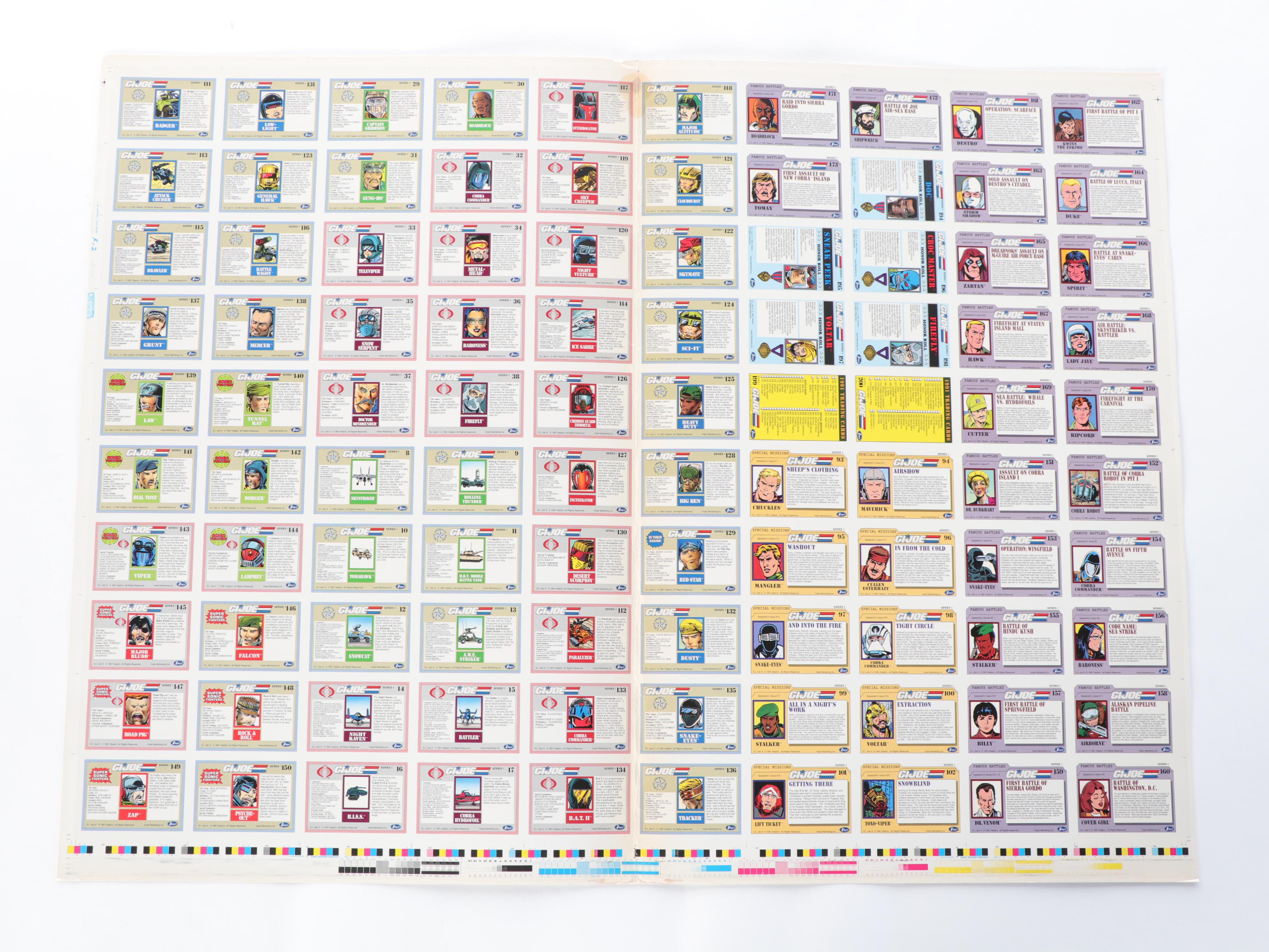 1991 Impel Proof G.I. Joe Uncut Trading Card Sheet