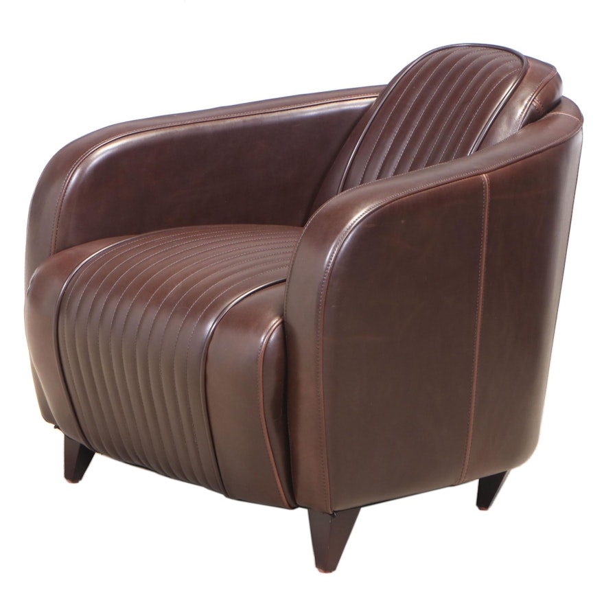 Art Deco Style Channel-Stitched Leather Armchair