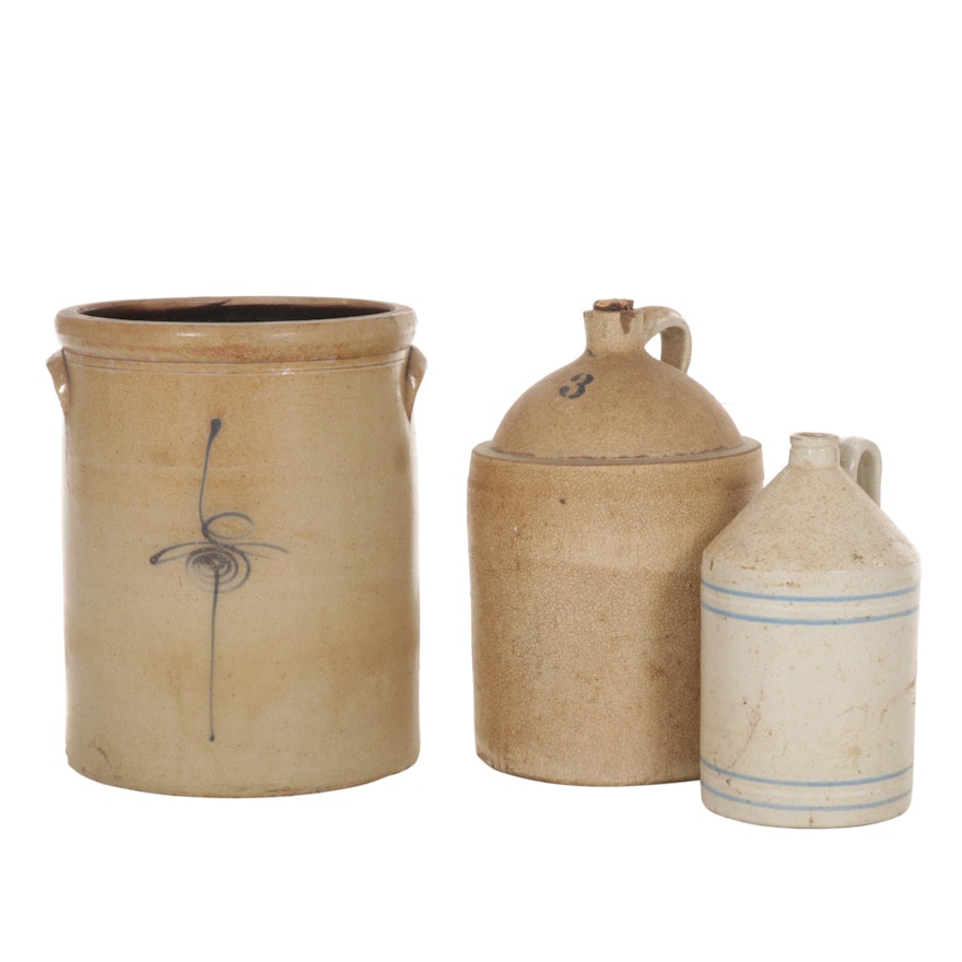 Two Stoneware Jugs and One Crock, Early to Mid 20th Century