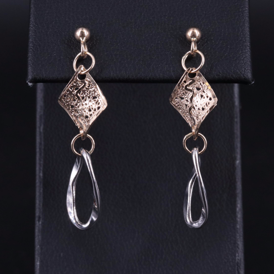 14K Wavy Drop Earrings