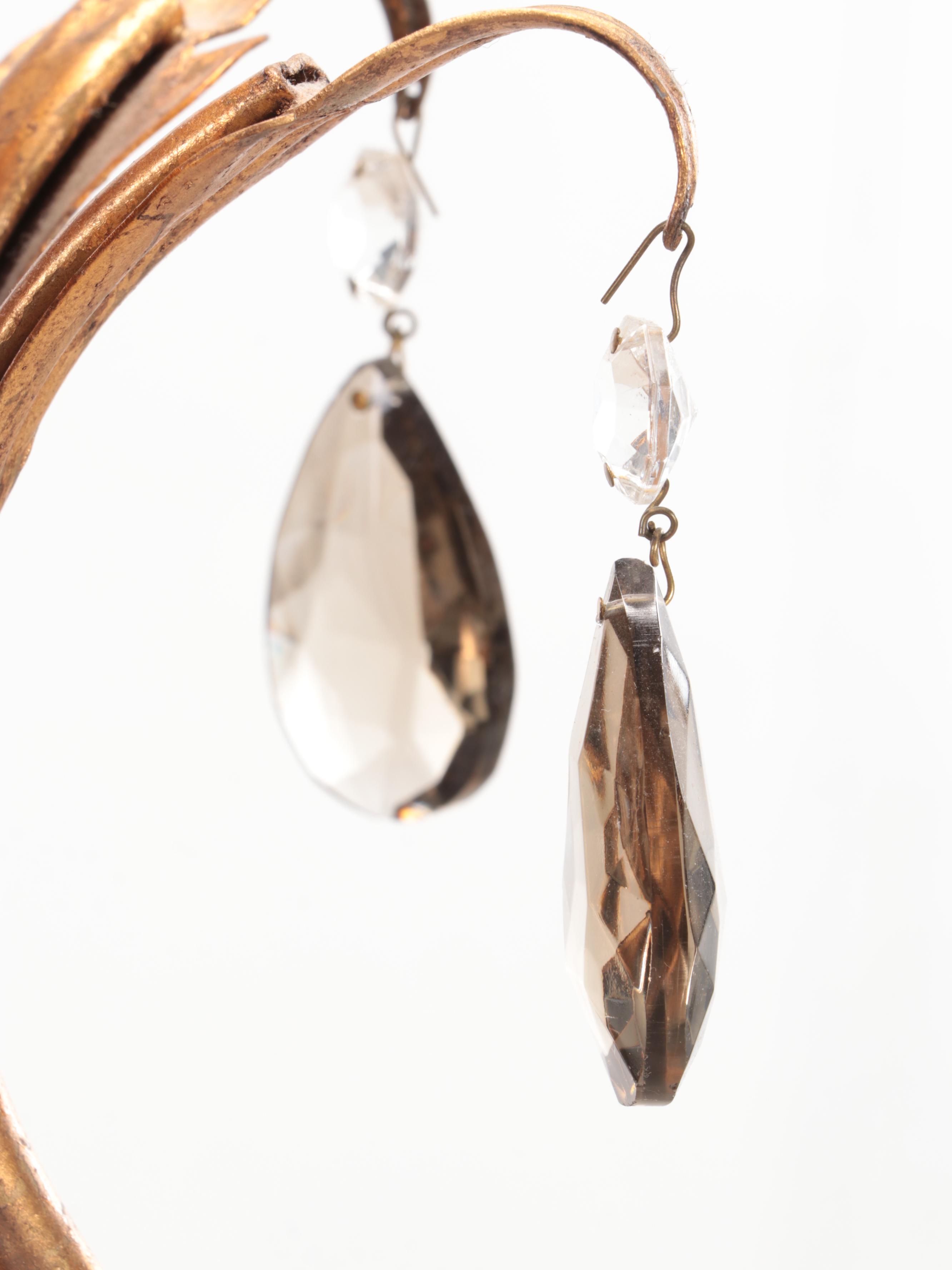 Italianate Gilt Metal Six-Arm Chandelier with Crystal Prism Drops, Late 20th C.