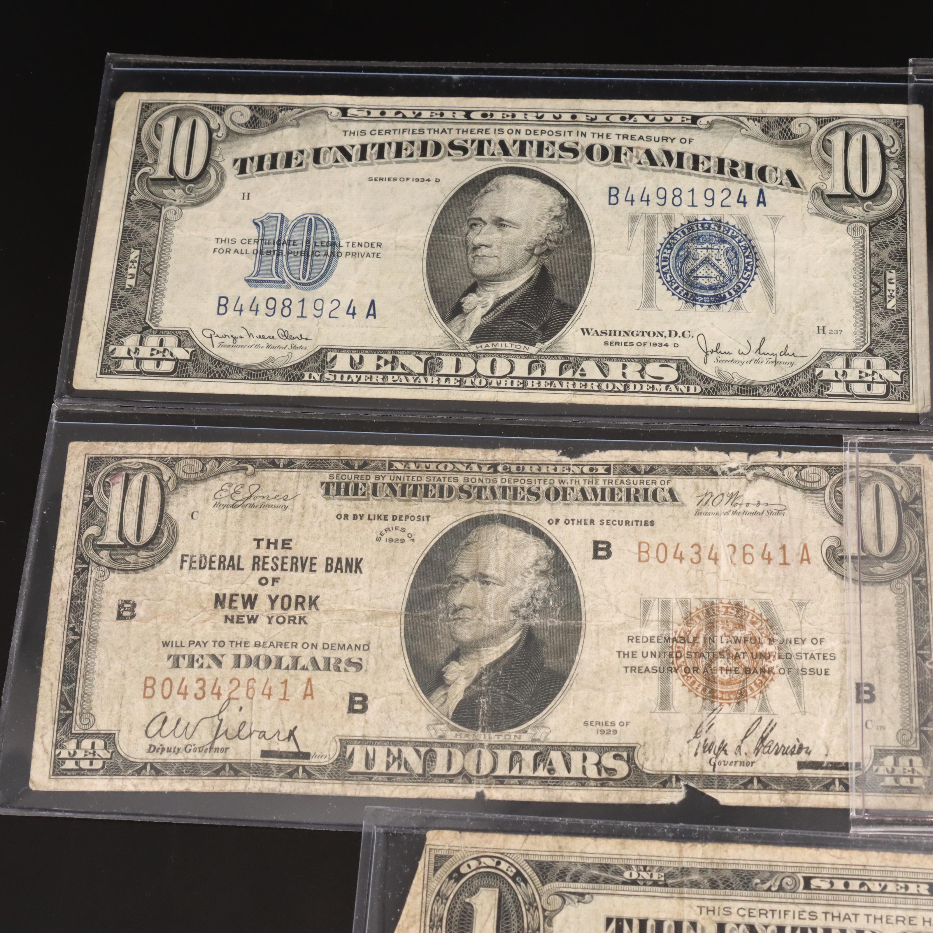 Five Different United States Currency Notes