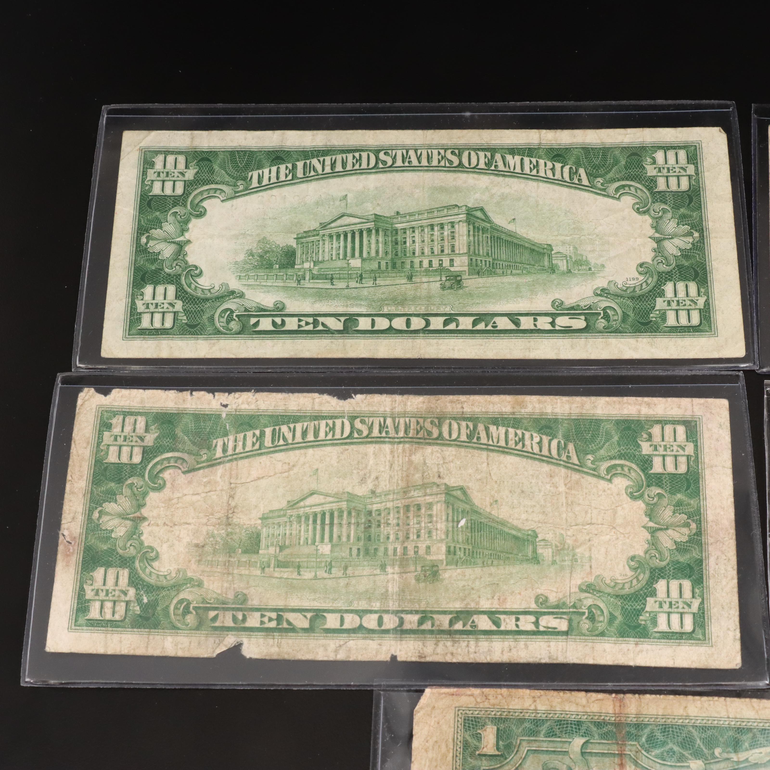 Five Different United States Currency Notes