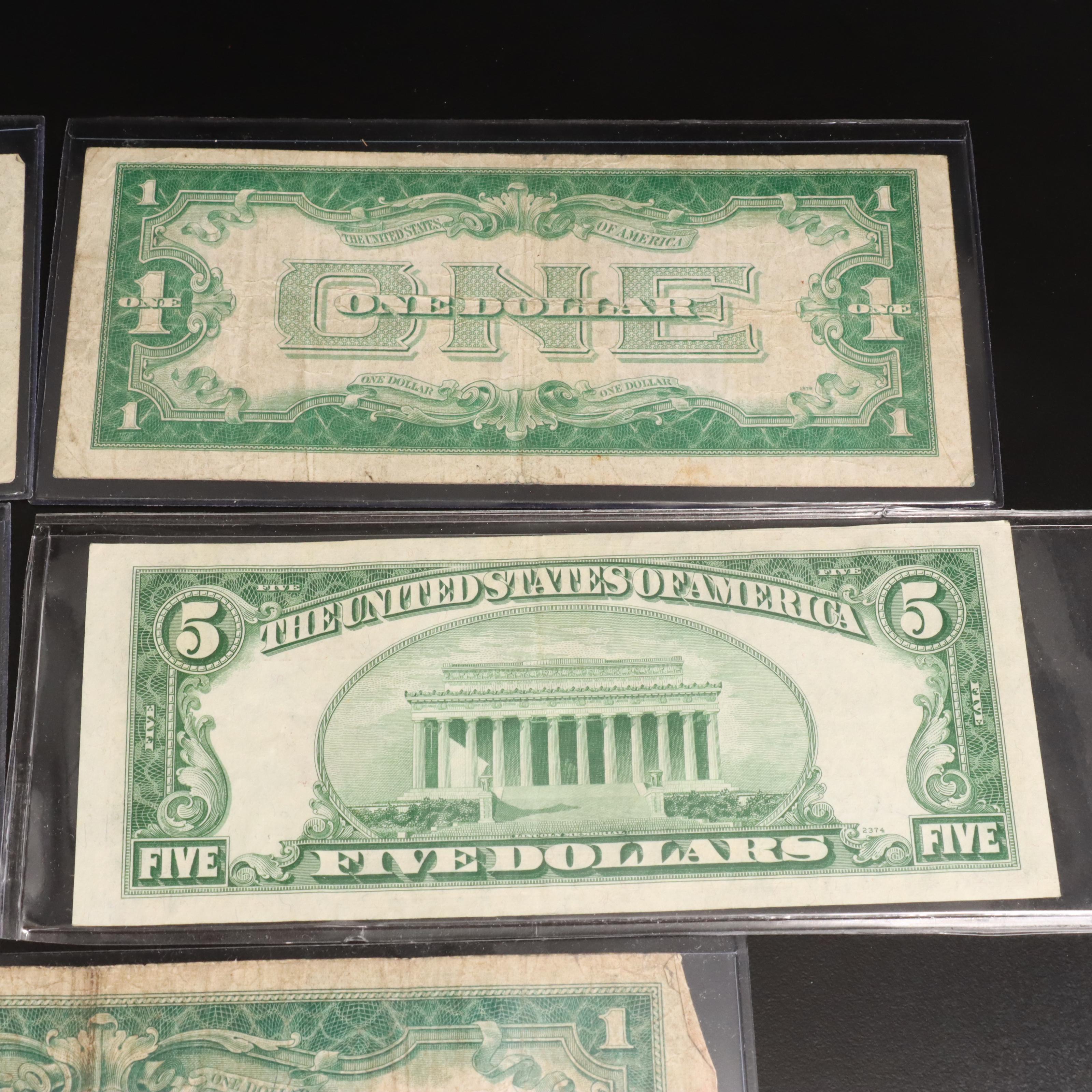 Five Different United States Currency Notes