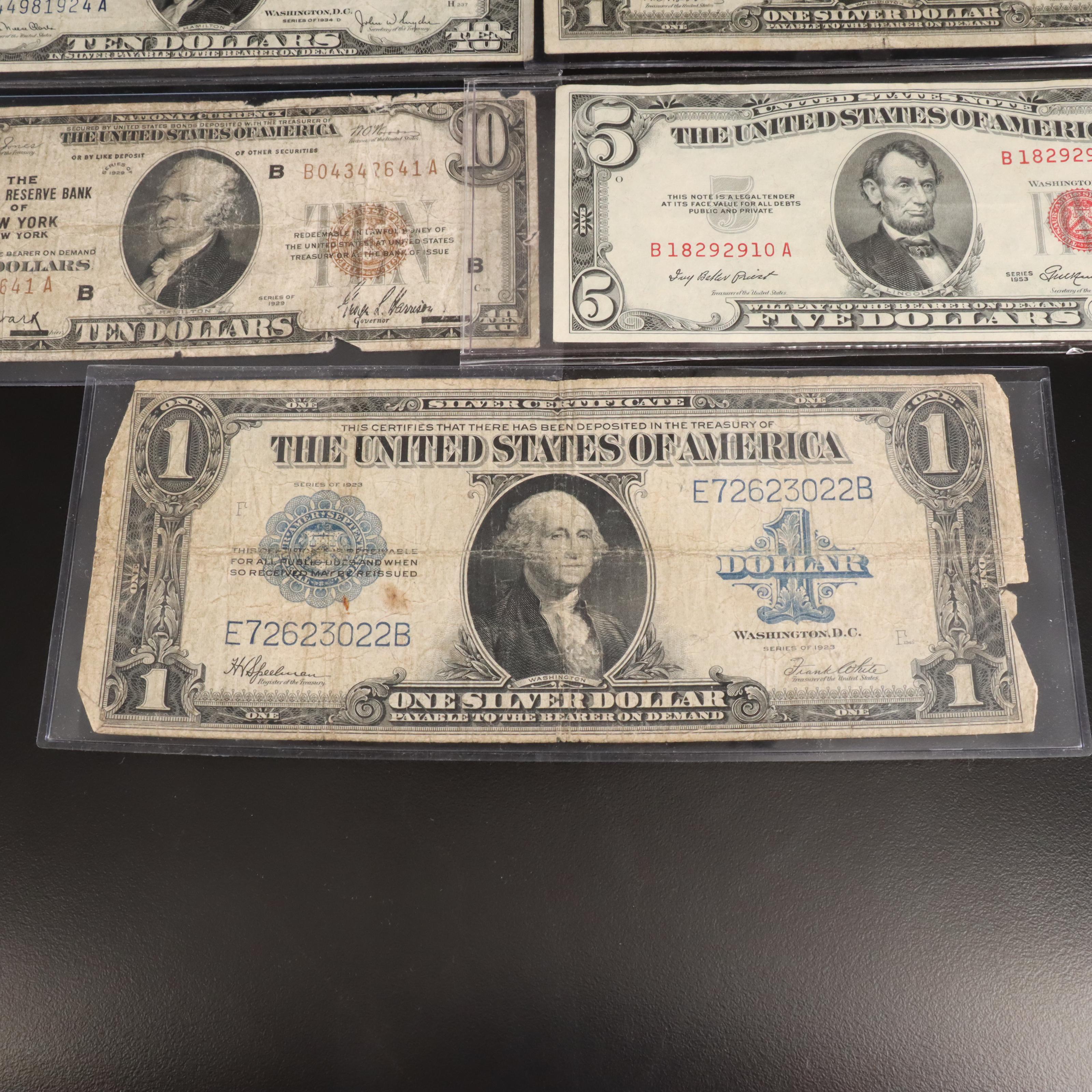 Five Different United States Currency Notes