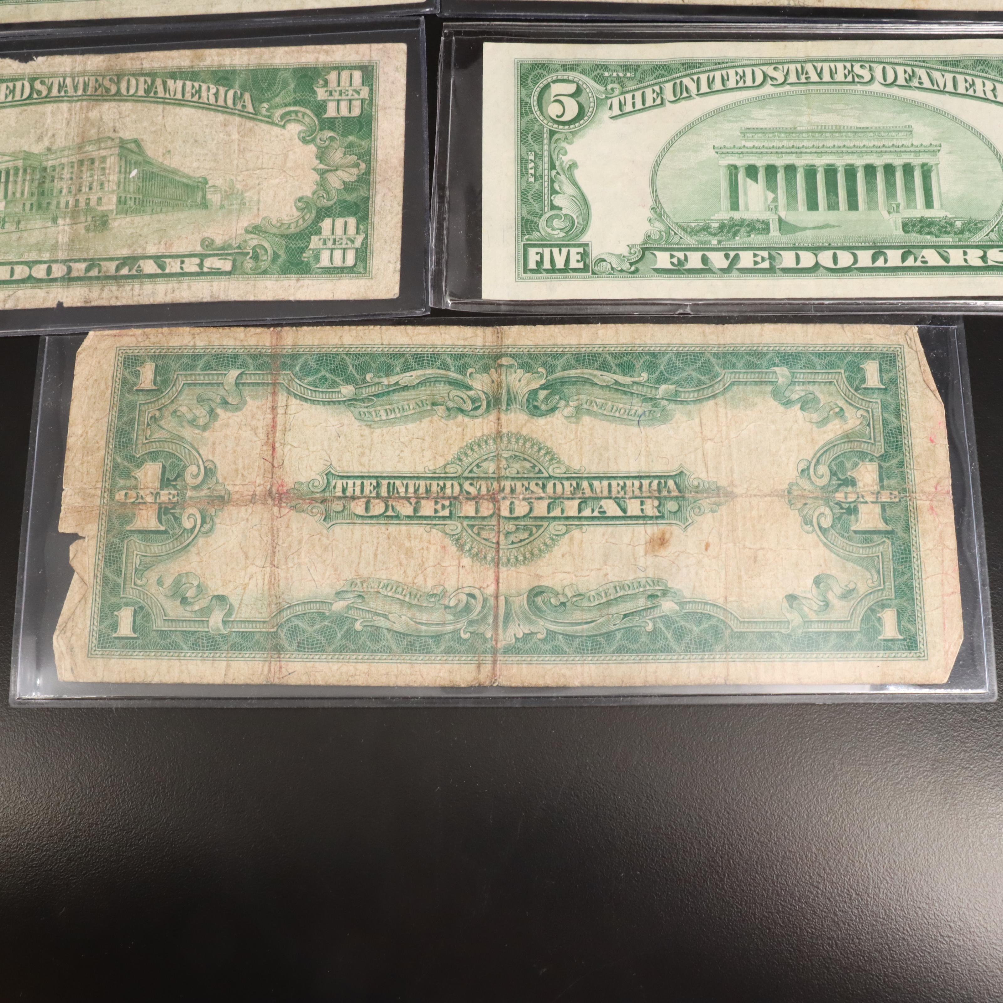 Five Different United States Currency Notes