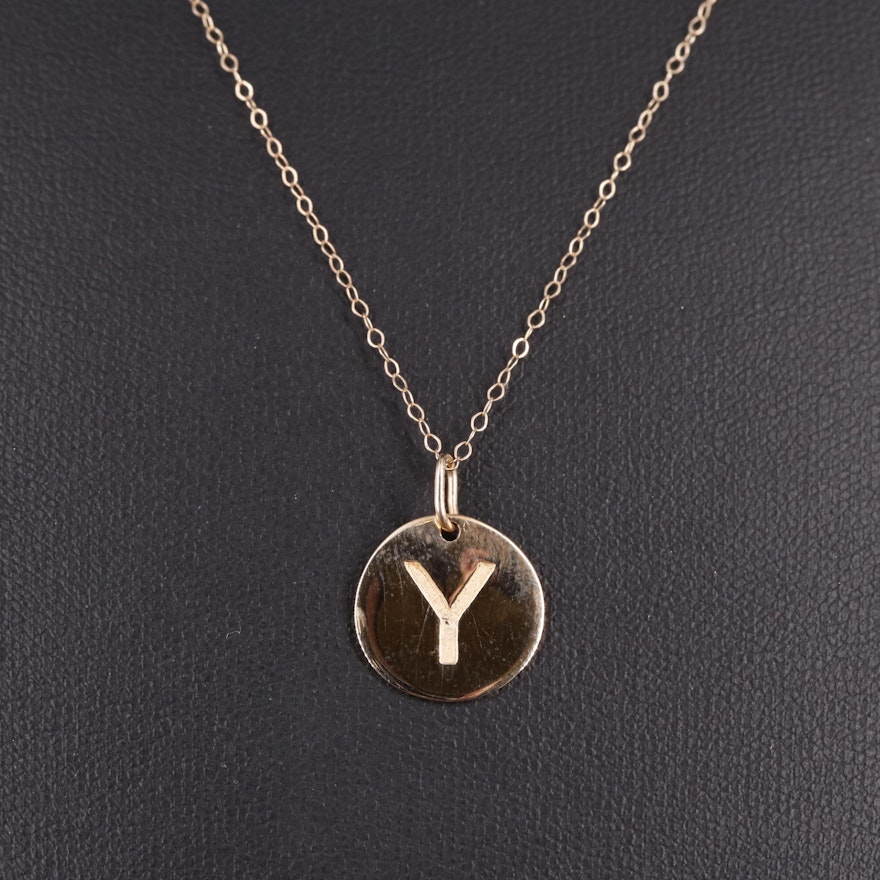 14K Cable Chain Y Pendant Necklace