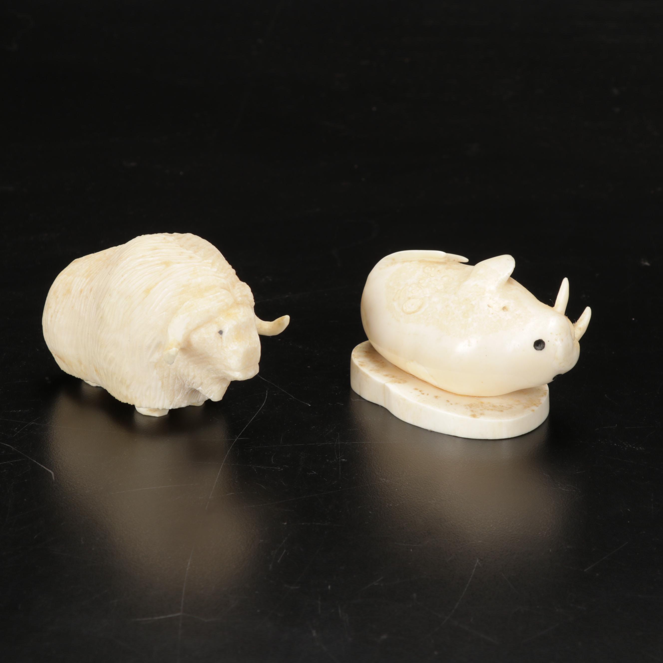 Hand-Carved Alaskan Native Craft Walrus Ivory Animal Figurines