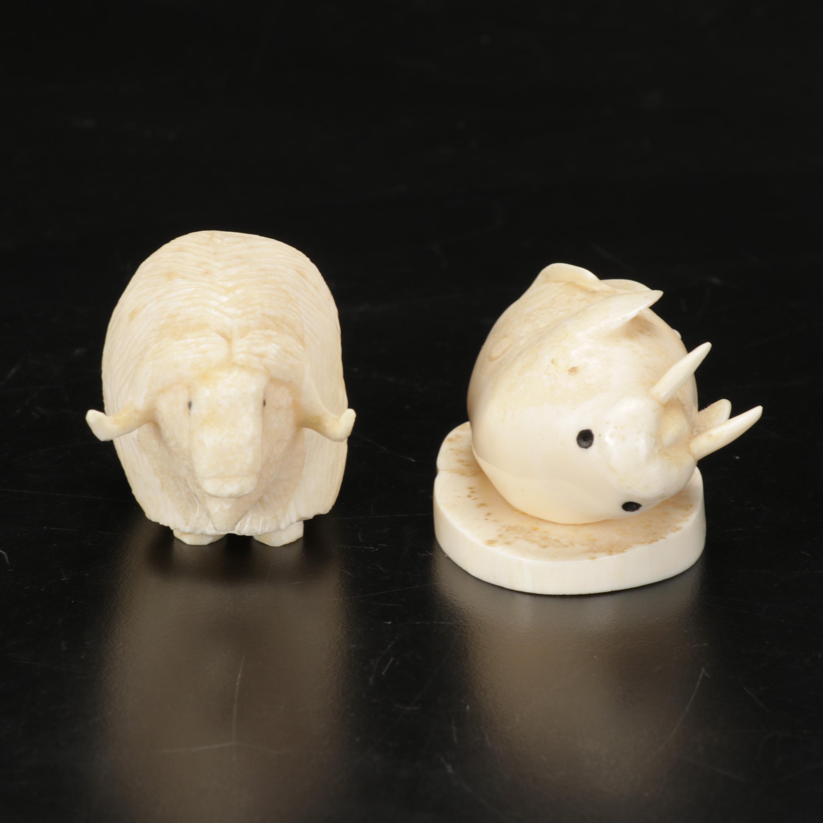 Hand-Carved Alaskan Native Craft Walrus Ivory Animal Figurines