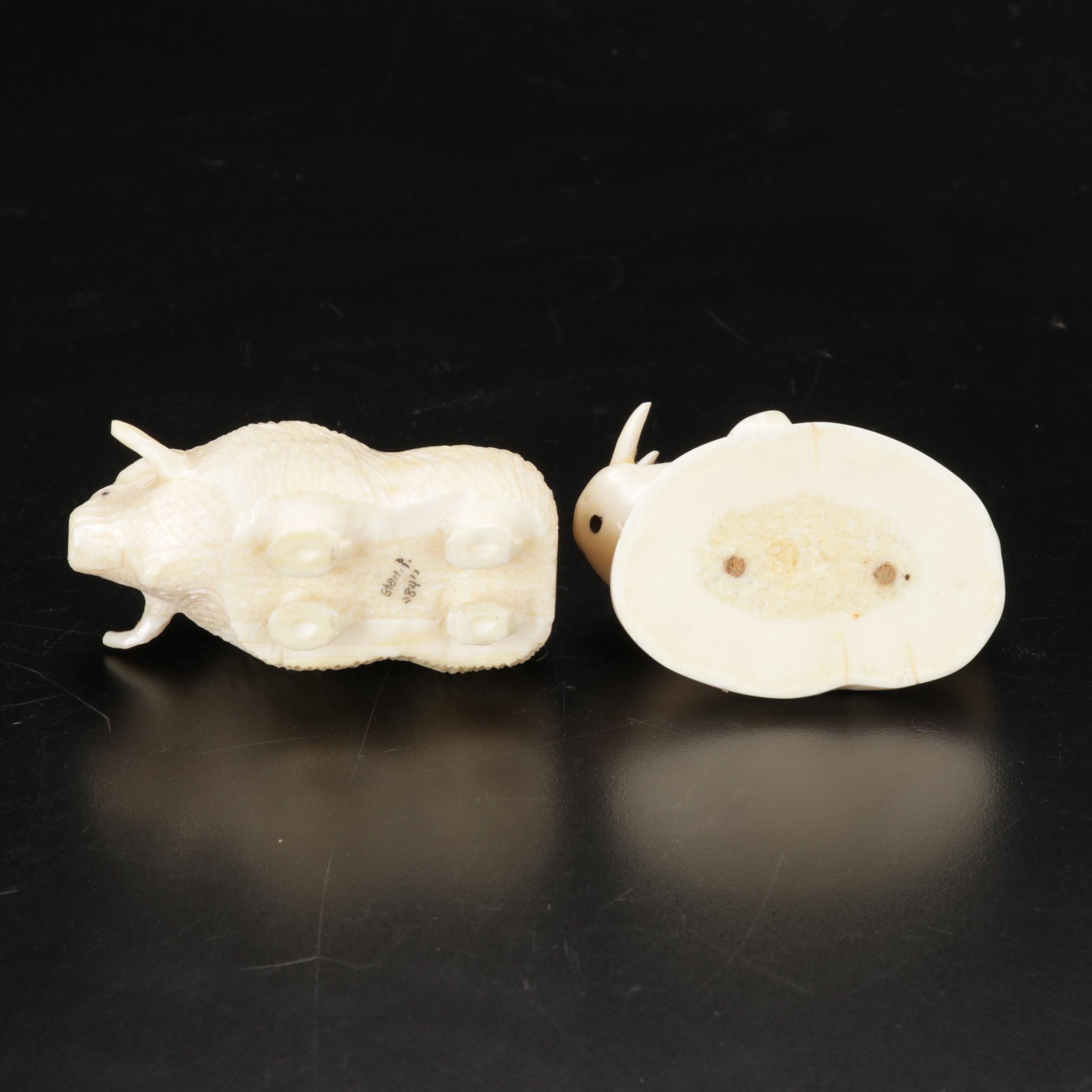 Hand-Carved Alaskan Native Craft Walrus Ivory Animal Figurines