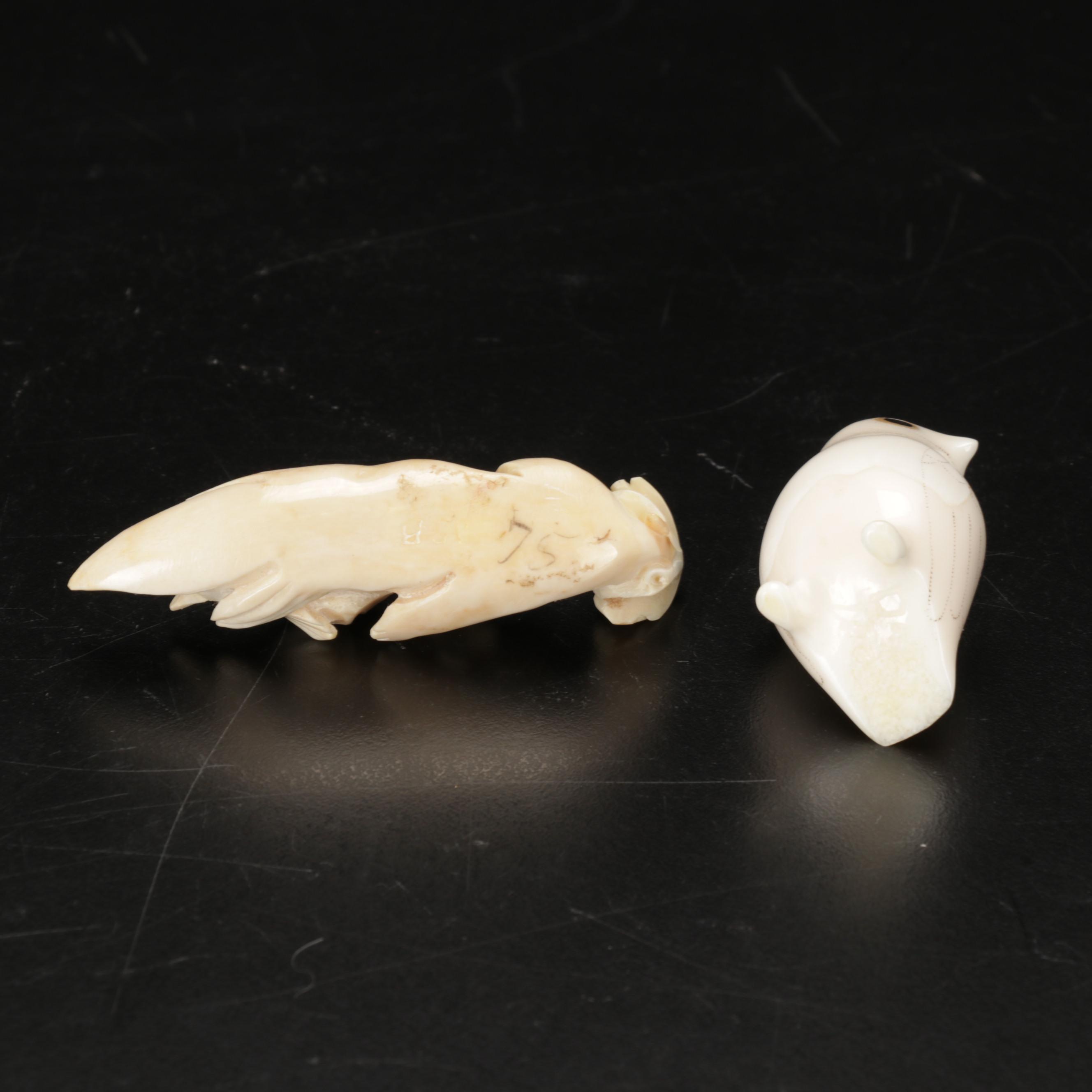 Hand-Carved Alaskan Native Craft Walrus Ivory Animal Figurines