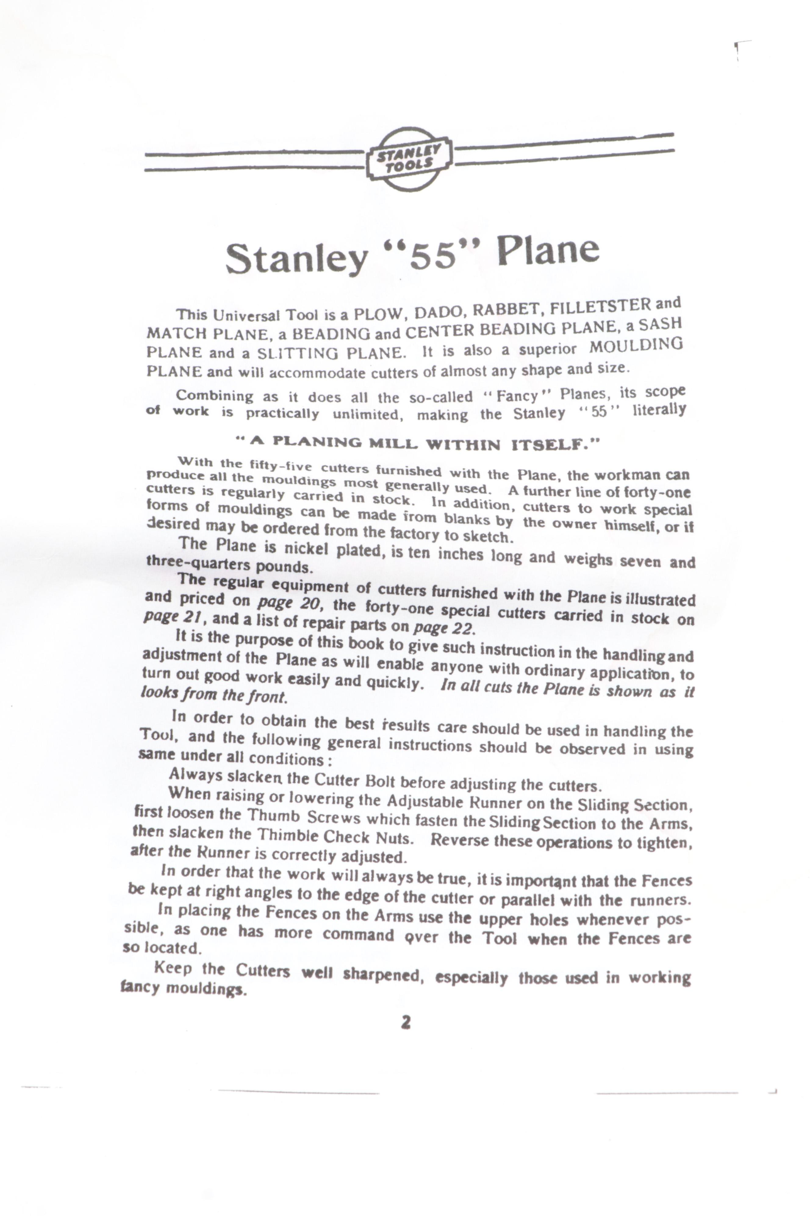 Stanley Tools No. 55 Hand Plane with Cutters, Early 20th Century