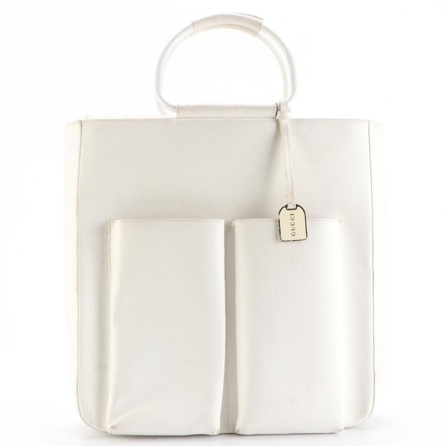 Gucci Medium D-Ring Vertical Tote Bag in White Cinghiale Leather