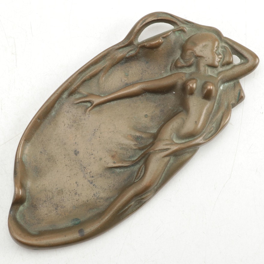 Art Nouveau Figural Bronze Trinket Dish, Early 20th Century