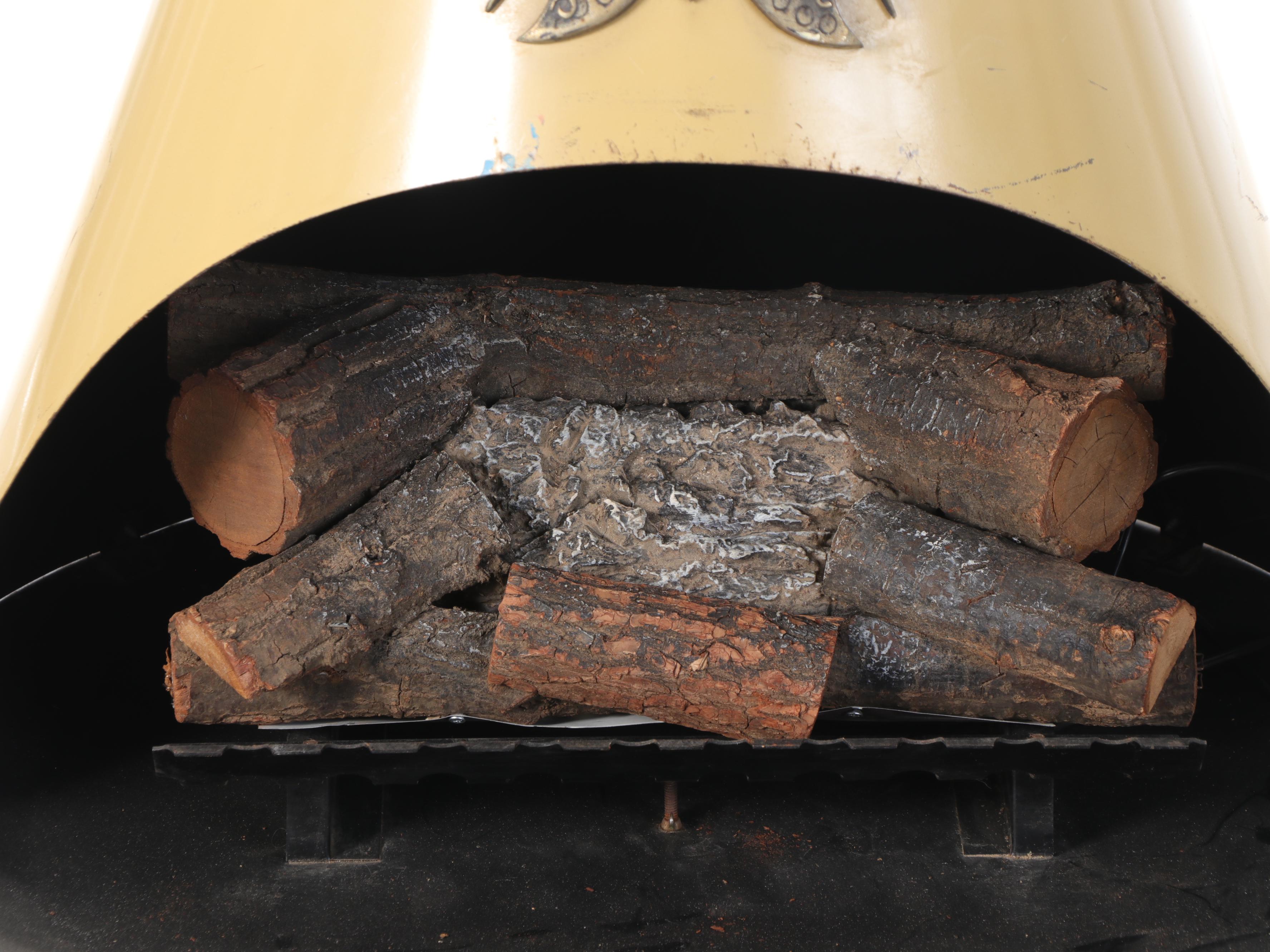 Martin Mid Century Modern Freestanding Fireplace with Knight and Armor Adornment