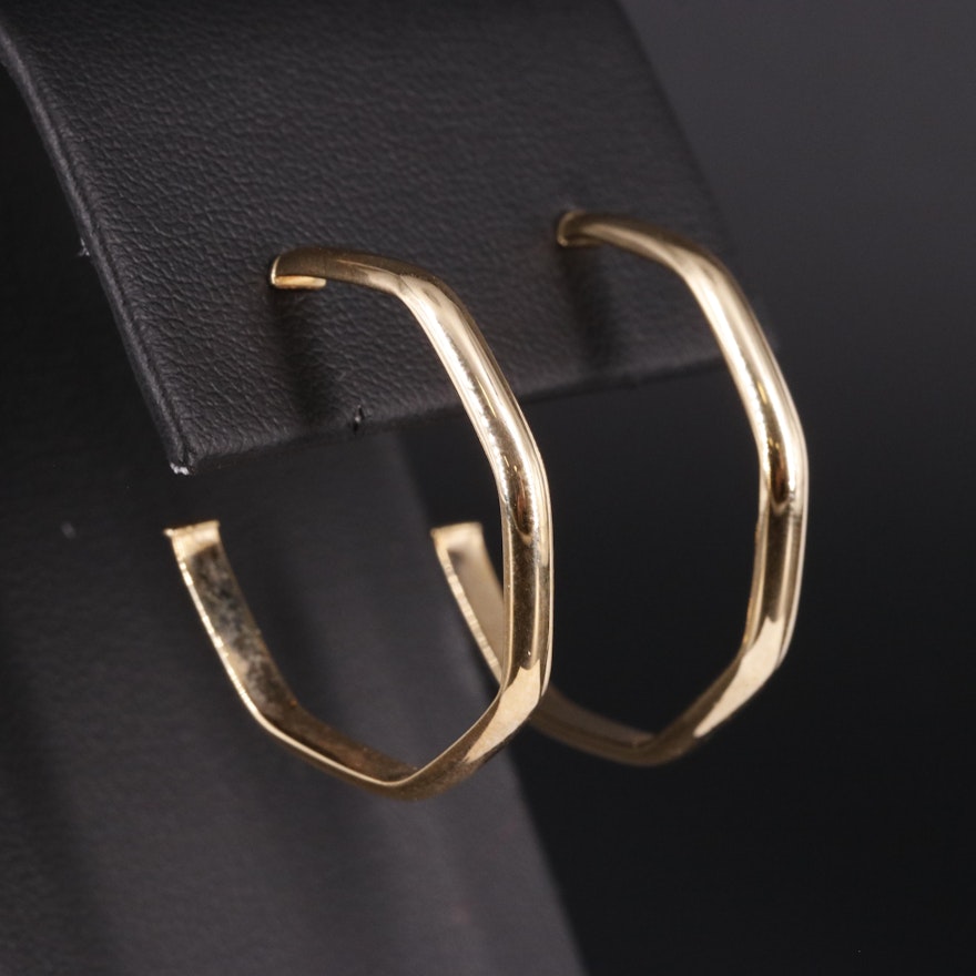 14K Octogonal J Hoop Earrings