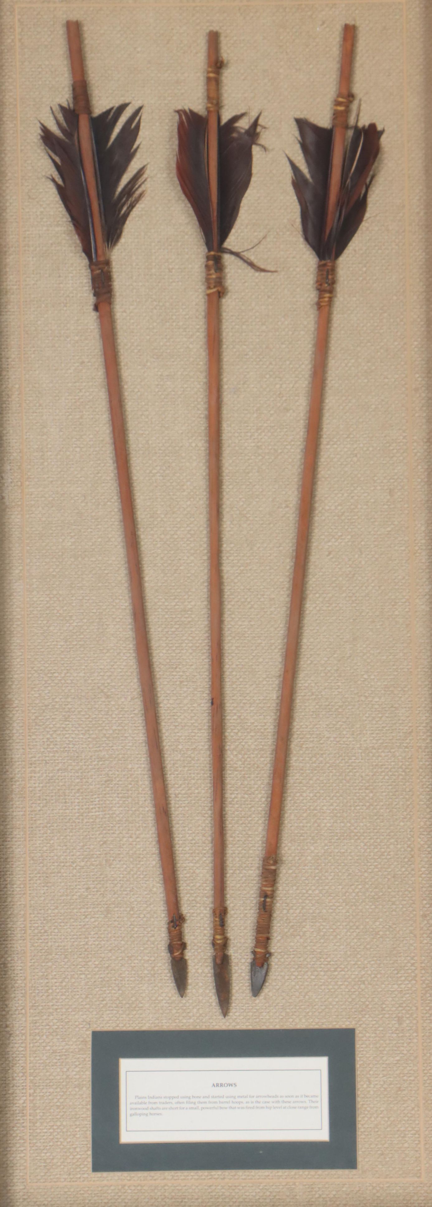 Native American Plains Style Metal-Tipped Reed Arrows in Frame