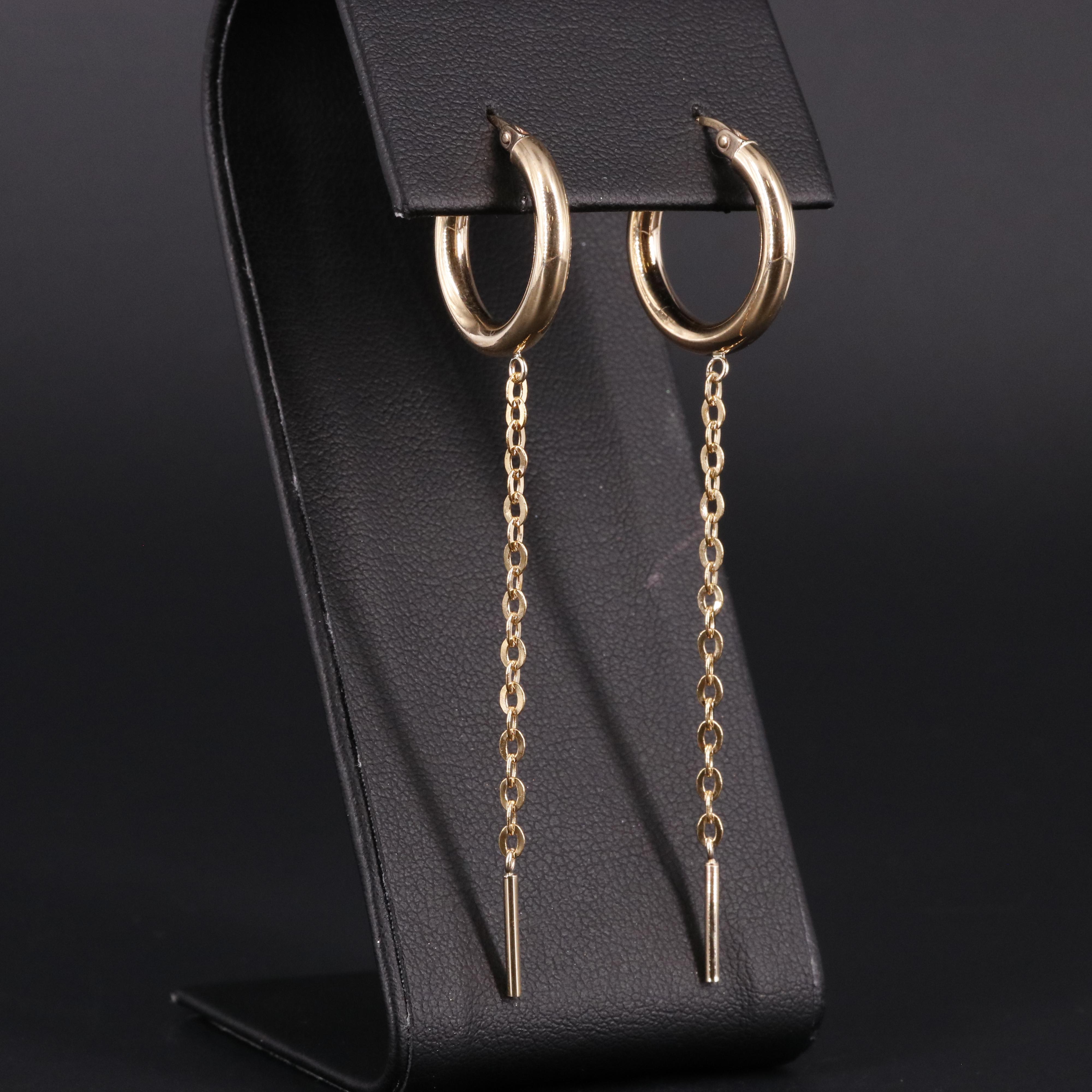 10K Cable Chain Hoop Dangle Earrings