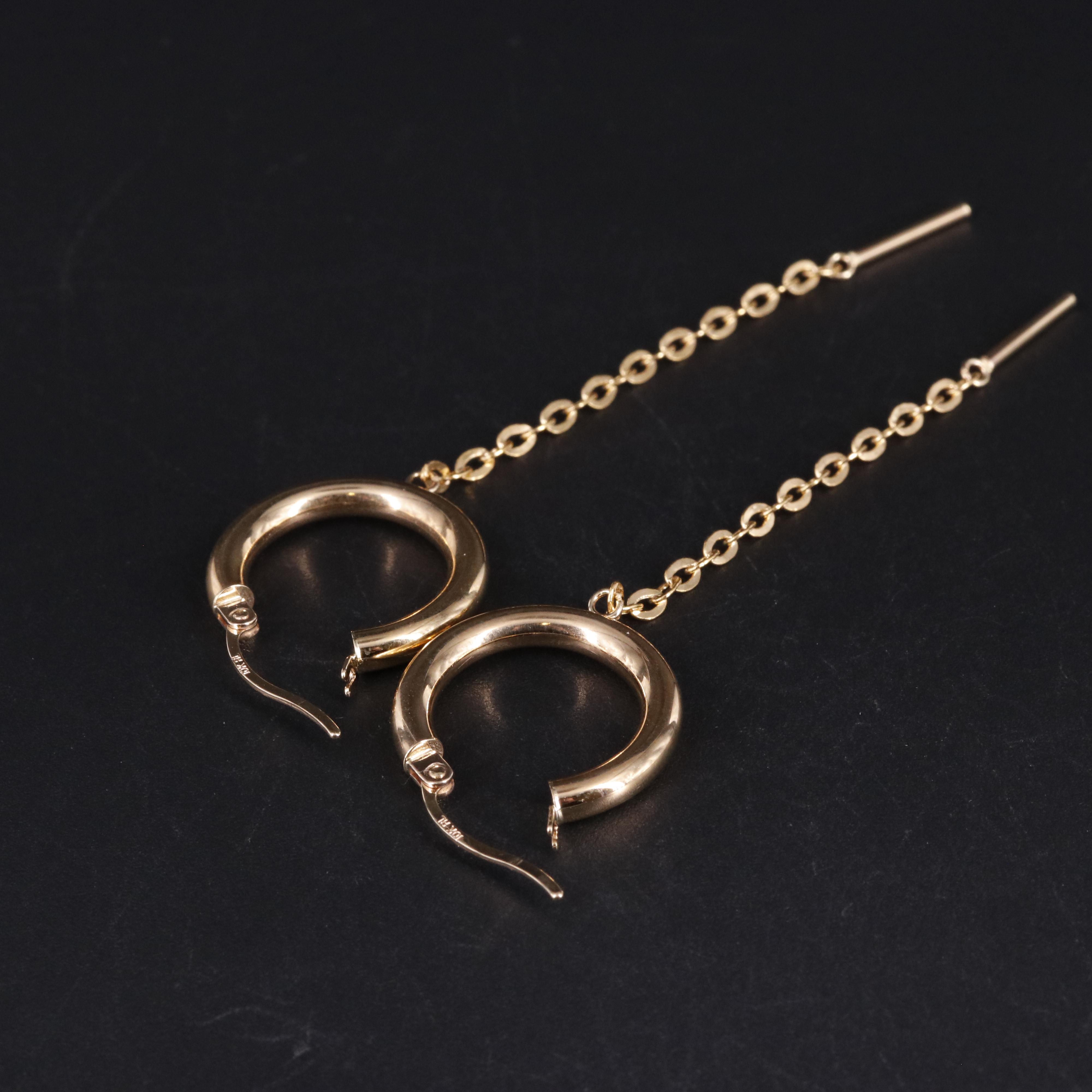 10K Cable Chain Hoop Dangle Earrings