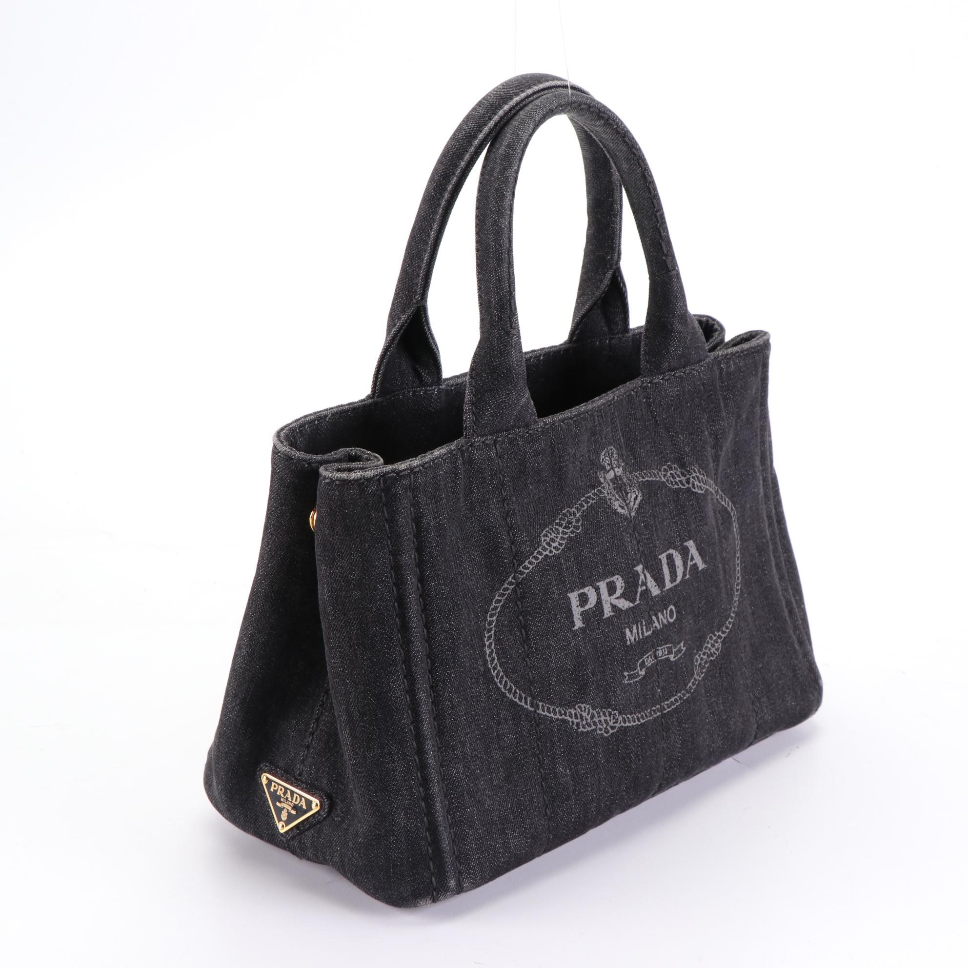 Prada Small Canapa Tote in Dark Denim