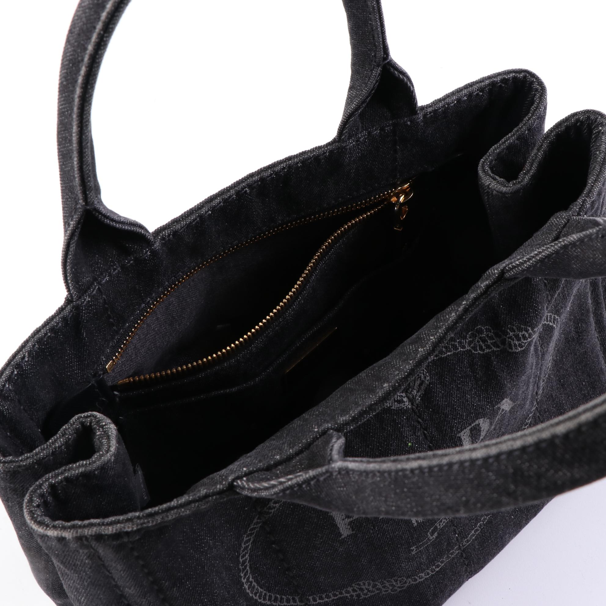 Prada Small Canapa Tote in Dark Denim