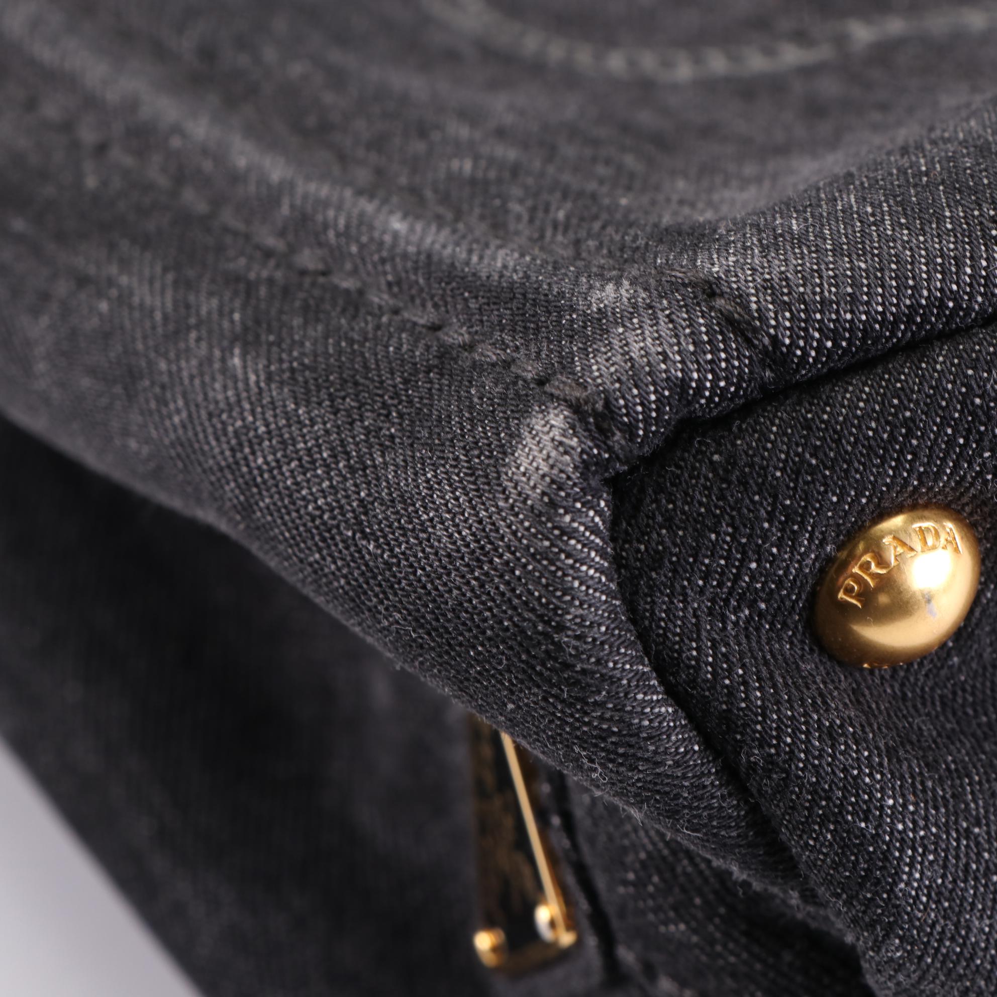 Prada Small Canapa Tote in Dark Denim