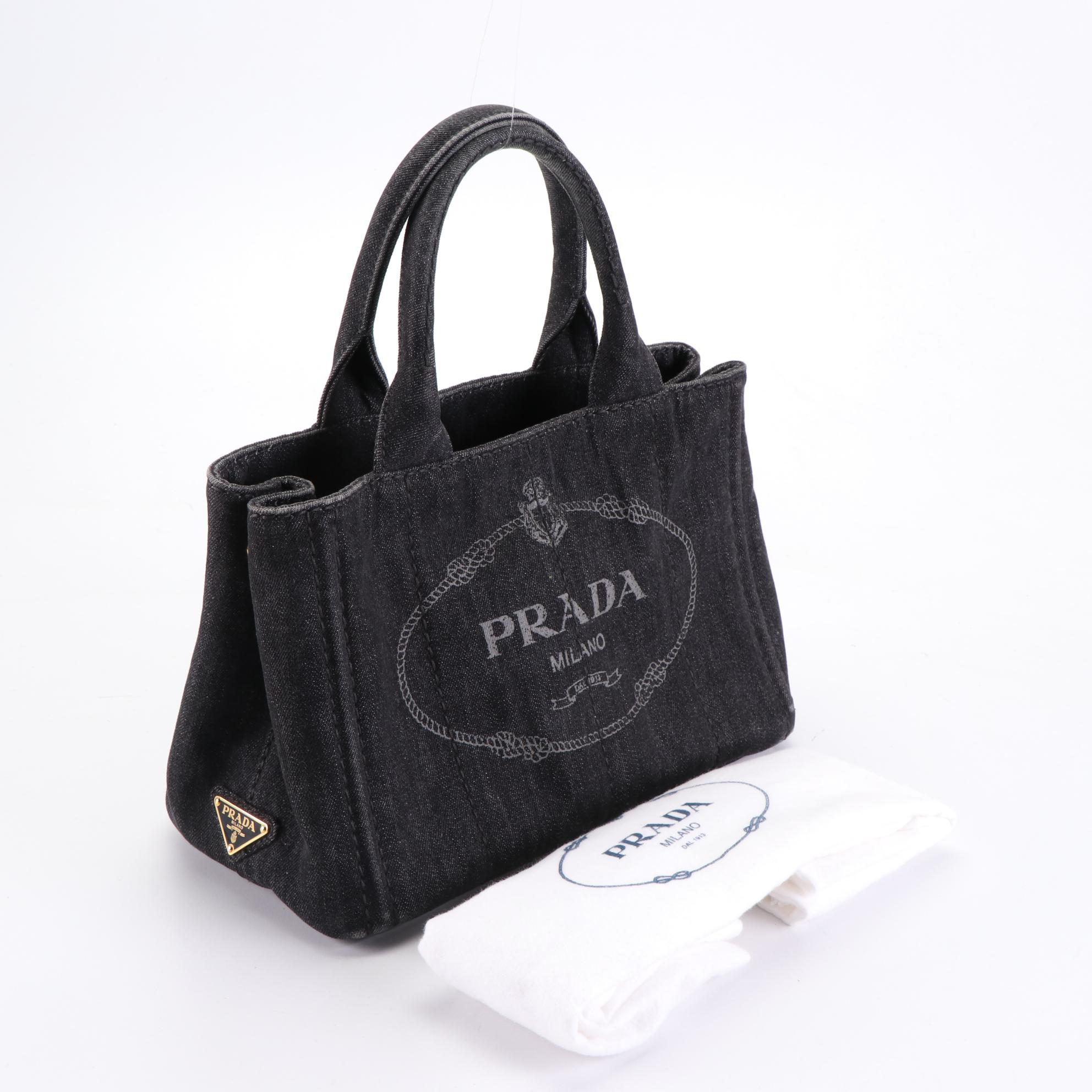 Prada Small Canapa Tote in Dark Denim