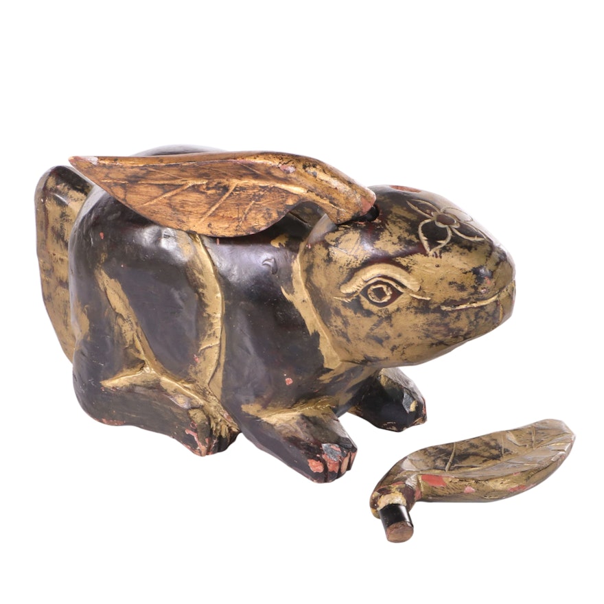 Painted Wood Sculpture of Stylized Rabbit