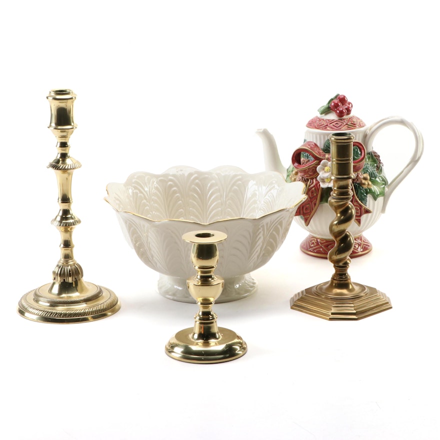 Decorative Crafts, Lenox with Other Candlesticks, Centerpiece Bowl and Teapot