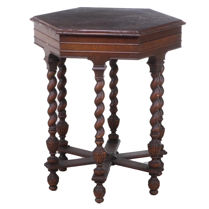 Grand Rapids Furniture Jacobean Style Hexagonal Walnut Side Table, 1920s