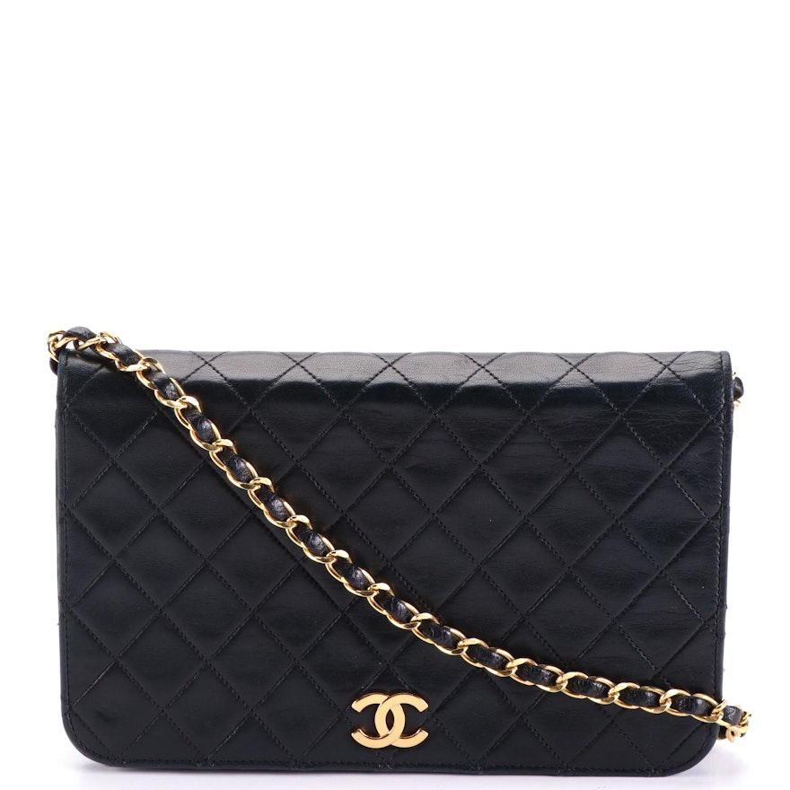 Chanel Full Flap Shoulder Bag in Black Quilted Leather