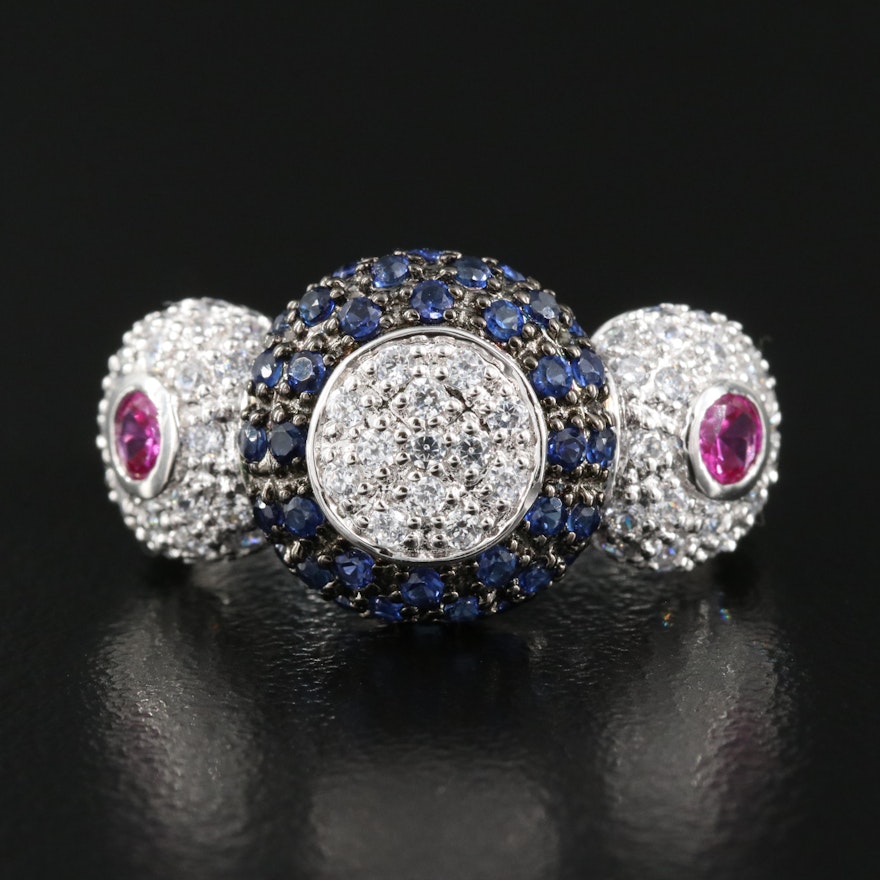 Sterling Sapphire, Cubic Zirconia and Ruby Ring