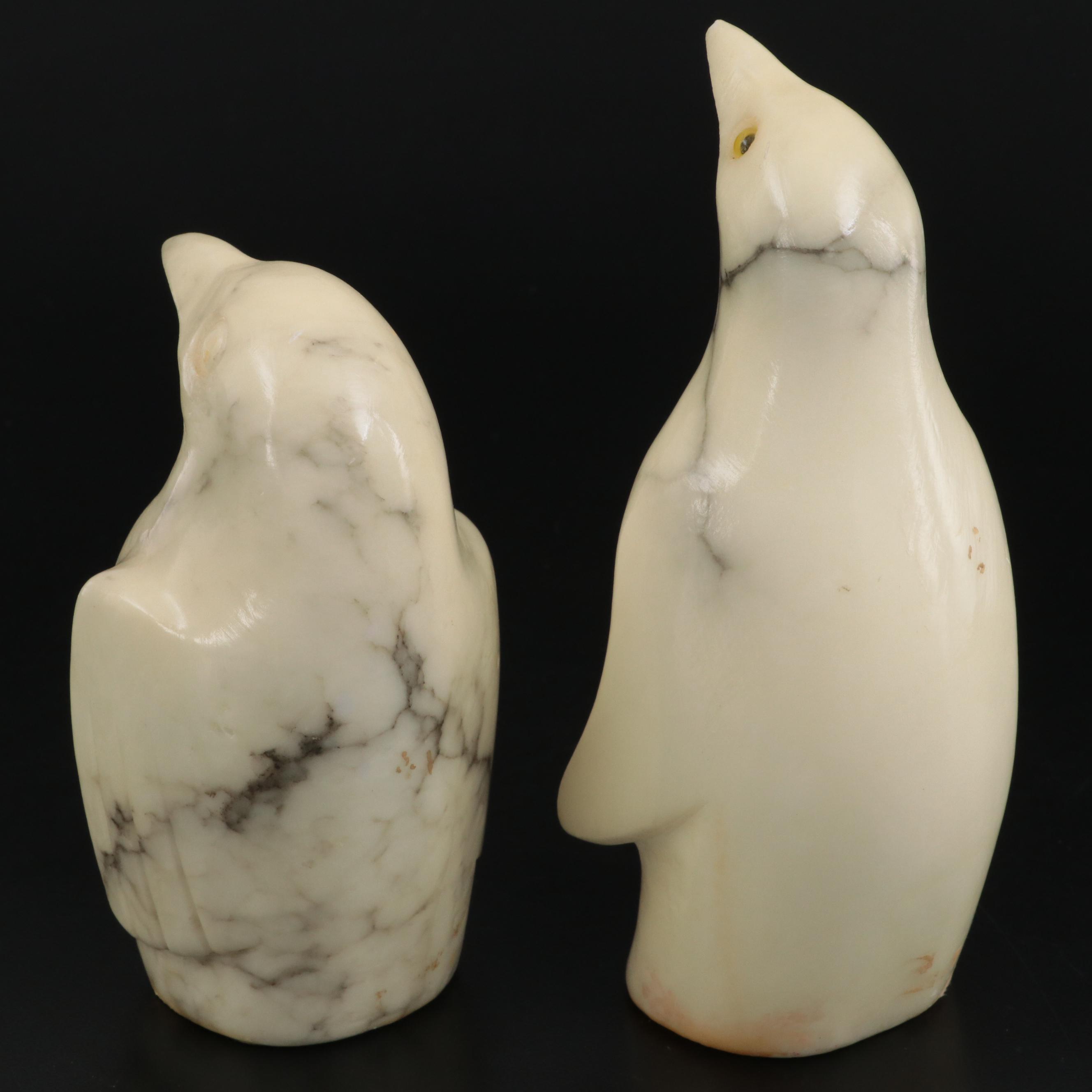 Italian Carved Alabaster Penguin Figurines, Mid to Late 20th Century
