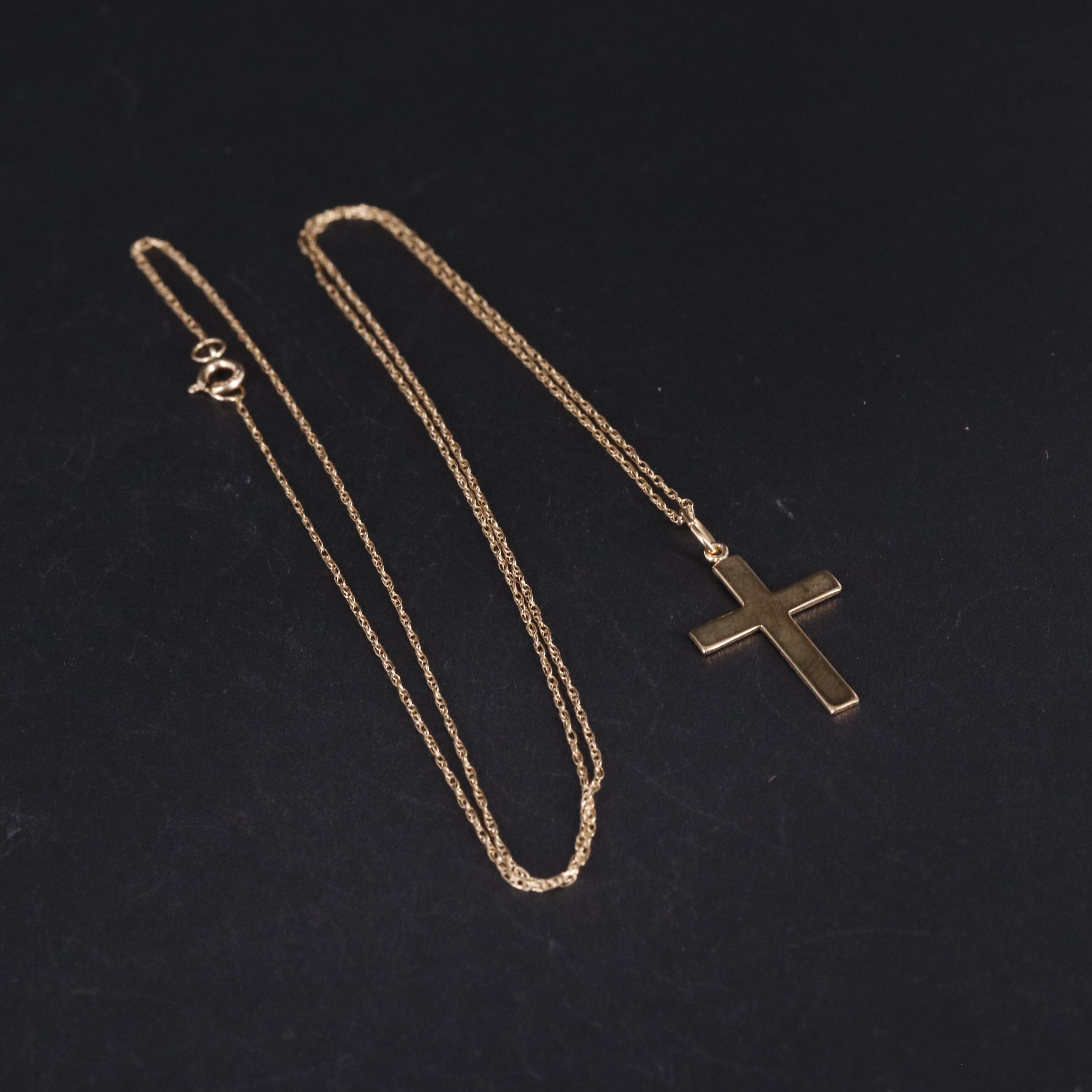 14K Cable Chain Necklace With Cross Pendant