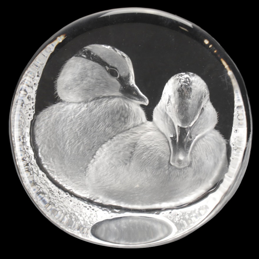 Mats Jonasson Duckling Relief Crystal Paperweight