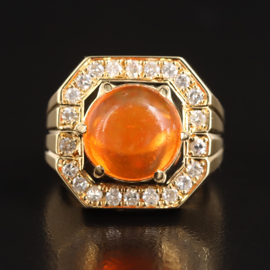 18K 4.04 CTW Fire Opal and Diamond Ring